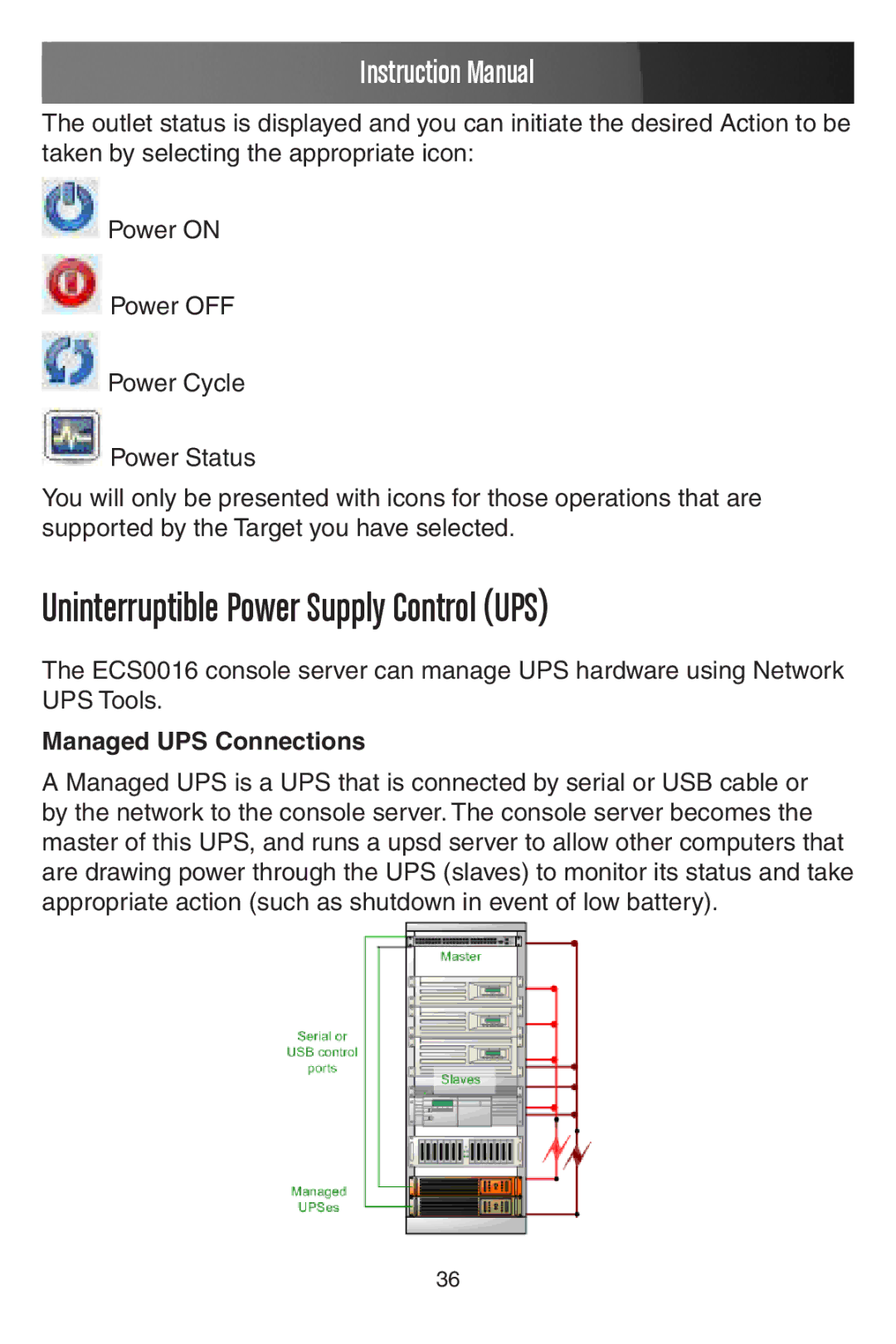 StarTech.com ECS0016 manual Uninterruptible Power Supply Control UPS, Managed UPS Connections 