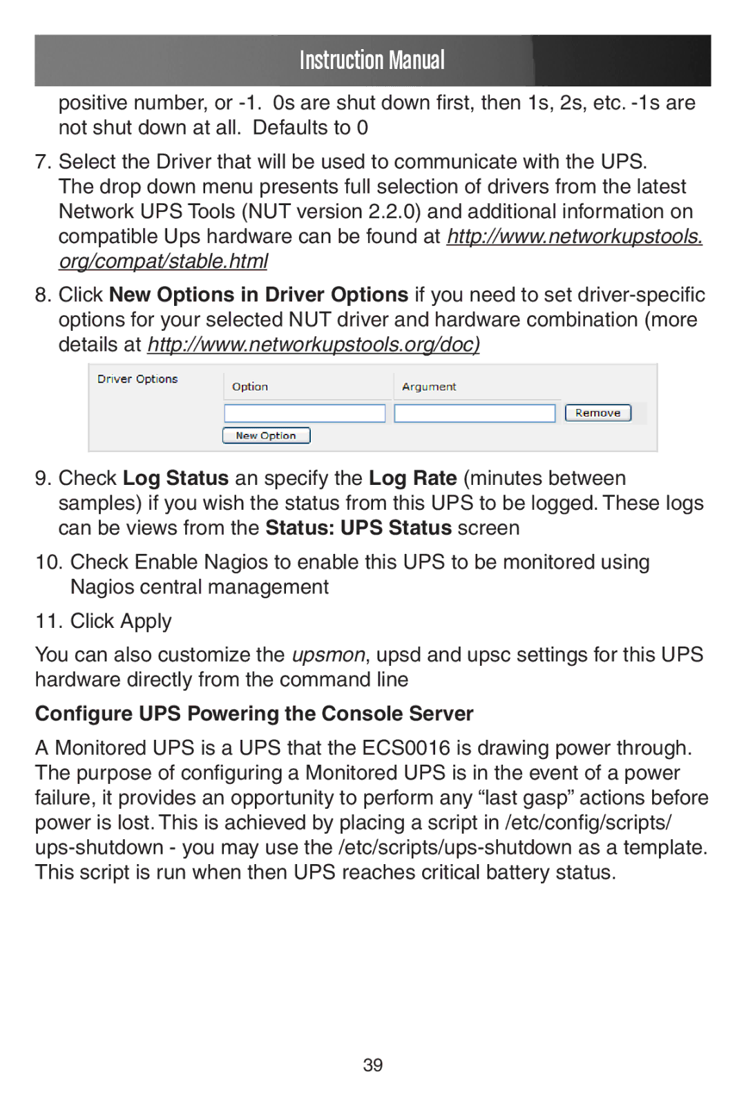 StarTech.com ECS0016 manual Configure UPS Powering the Console Server 