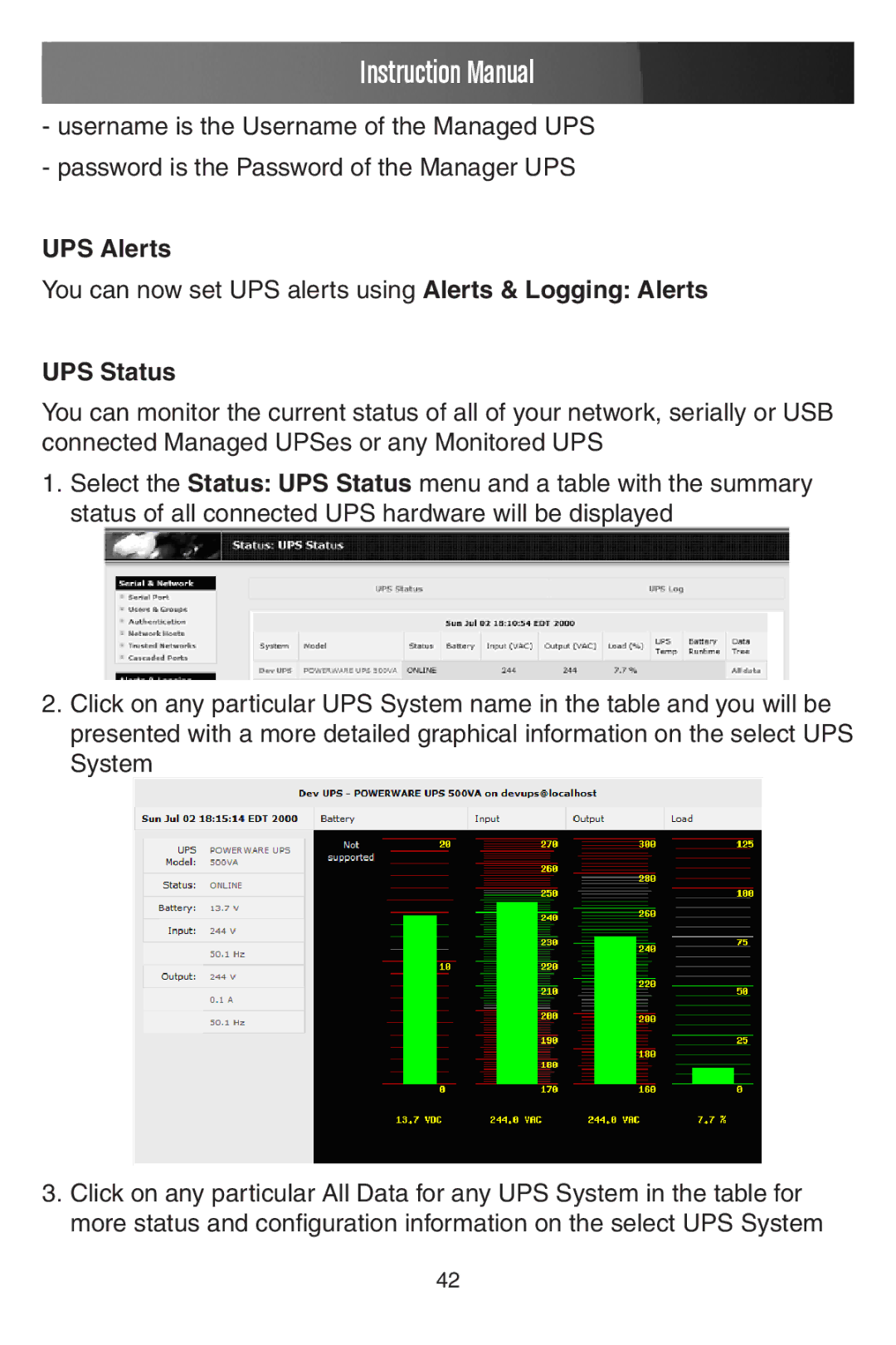 StarTech.com ECS0016 manual UPS Alerts, UPS Status 