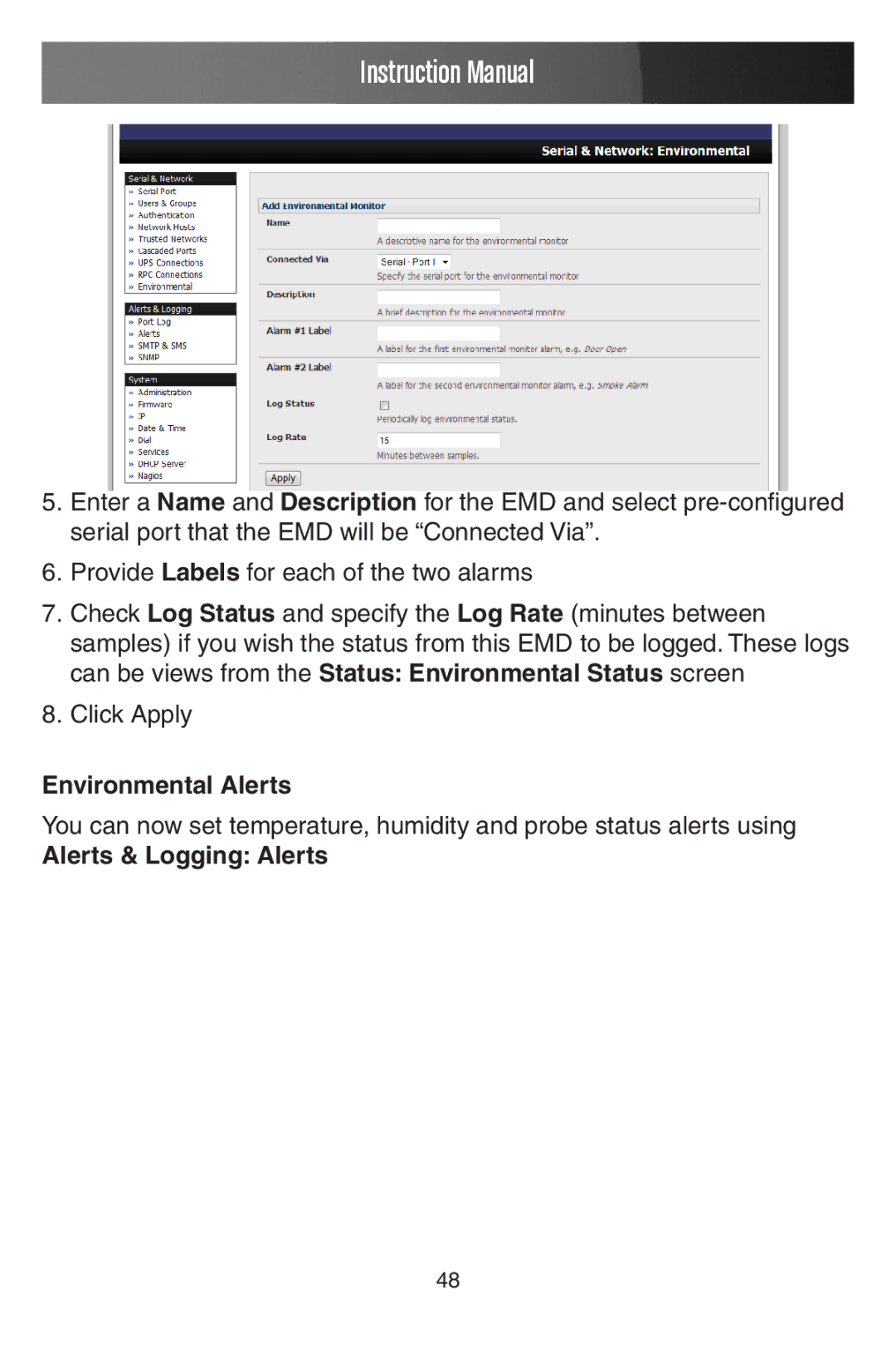 StarTech.com ECS0016 manual Environmental Alerts, Alerts & Logging Alerts 