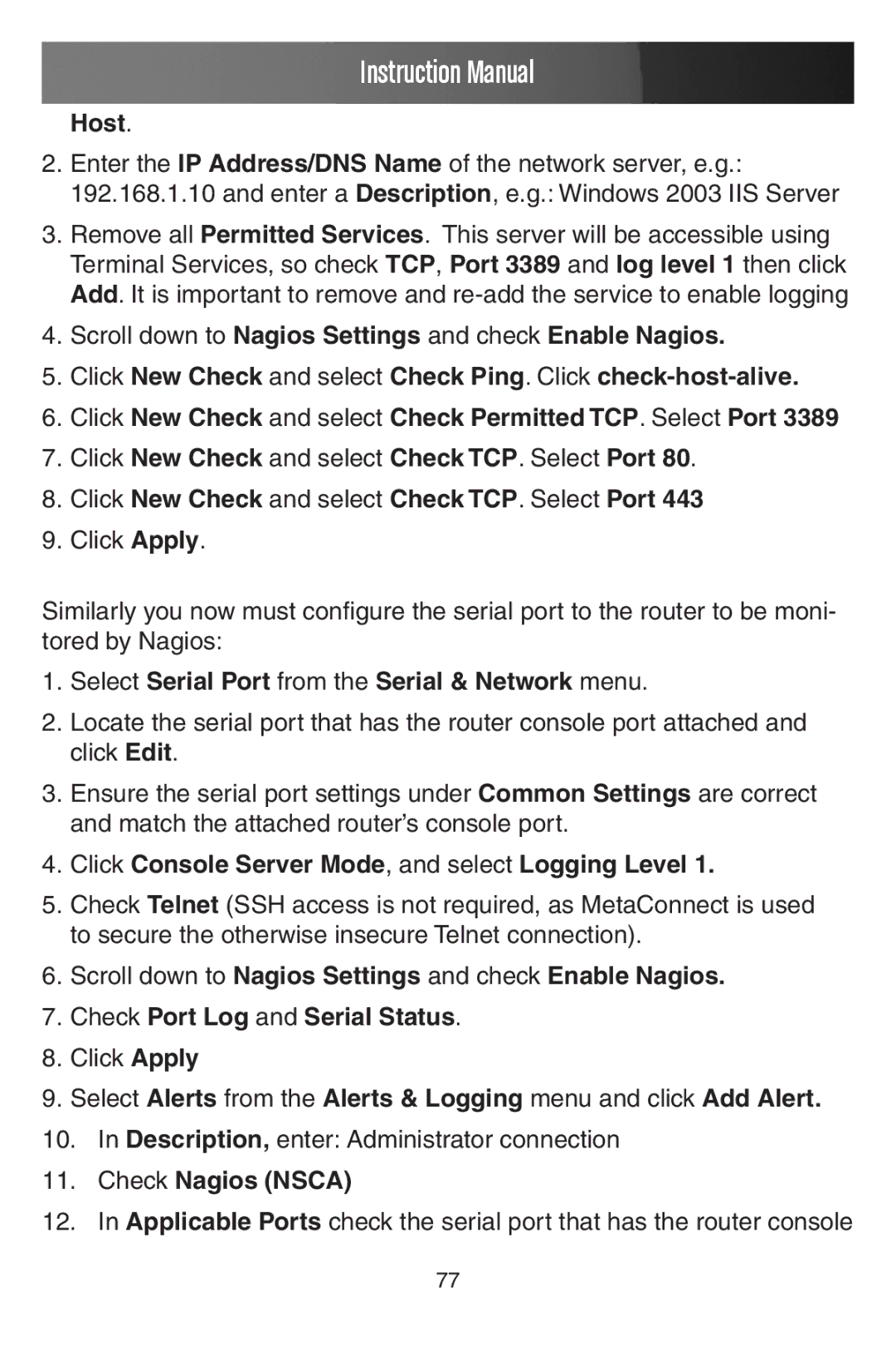 StarTech.com ECS0016 manual Host, Click New Check and select Check TCP. Select Port, Check Nagios Nsca 