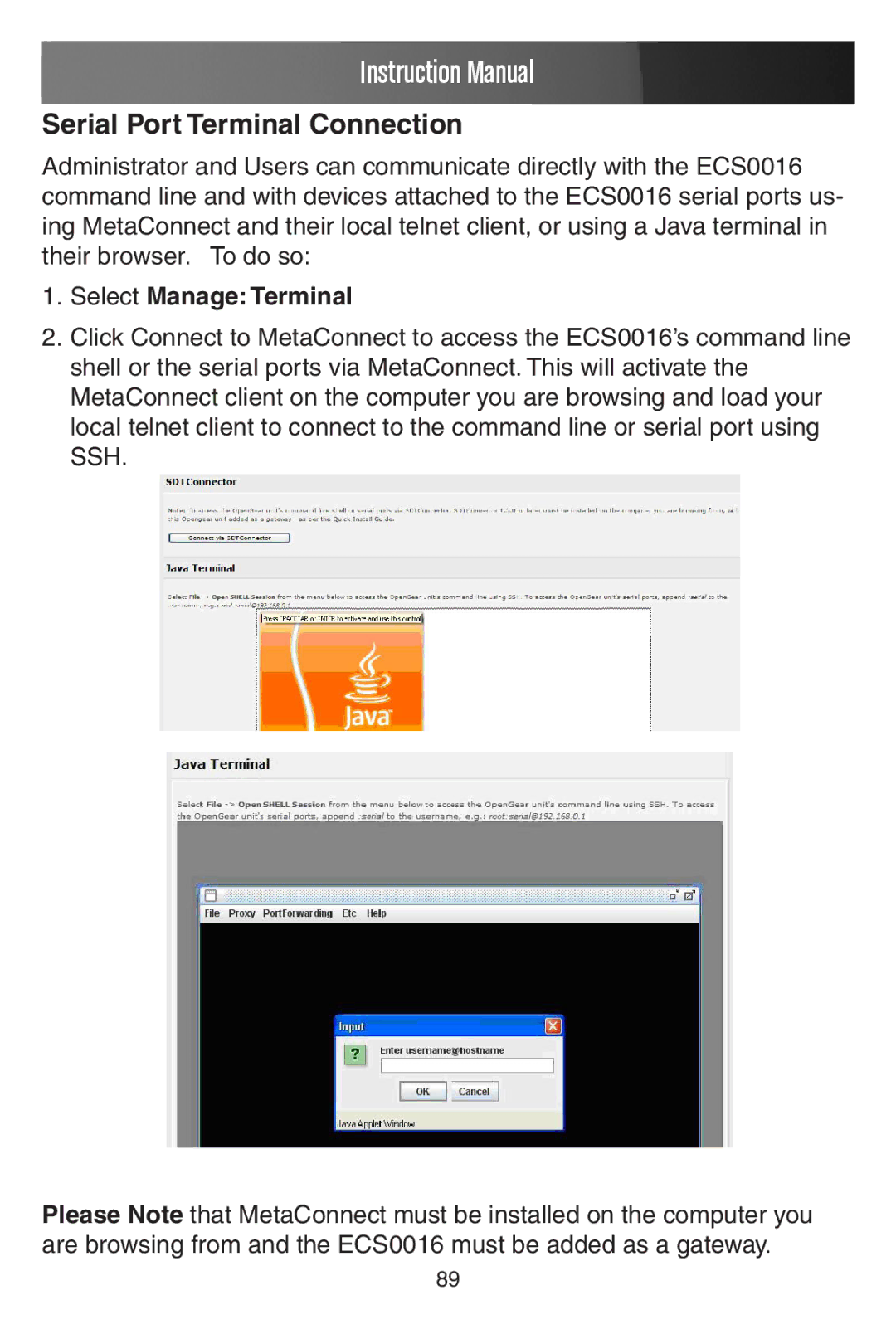 StarTech.com ECS0016 manual Serial Port Terminal Connection, Select Manage Terminal 