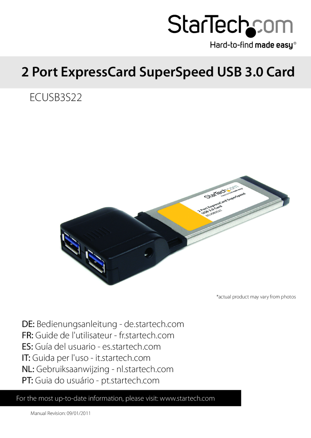 StarTech.com ecusb3s22 manual Port ExpressCard SuperSpeed USB 3.0 Card 