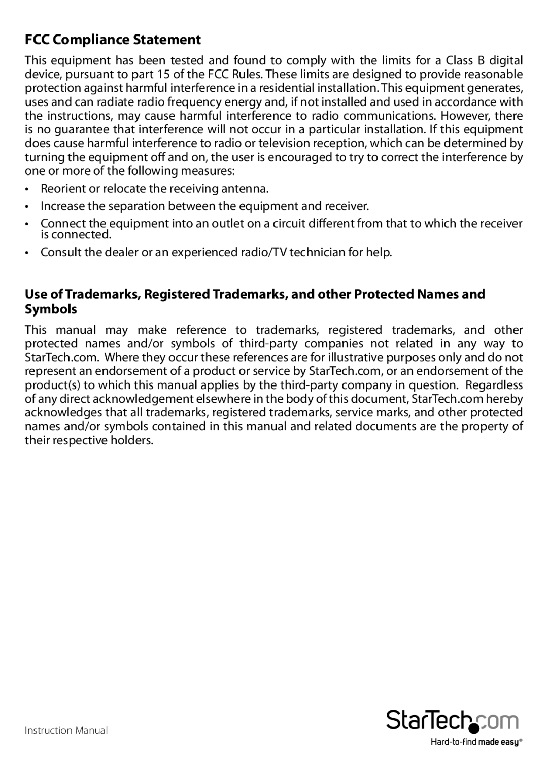 StarTech.com ecusb3s22 manual FCC Compliance Statement 