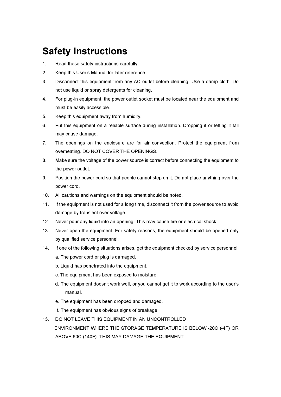 StarTech.com ES-200-77 user manual Safety Instructions 