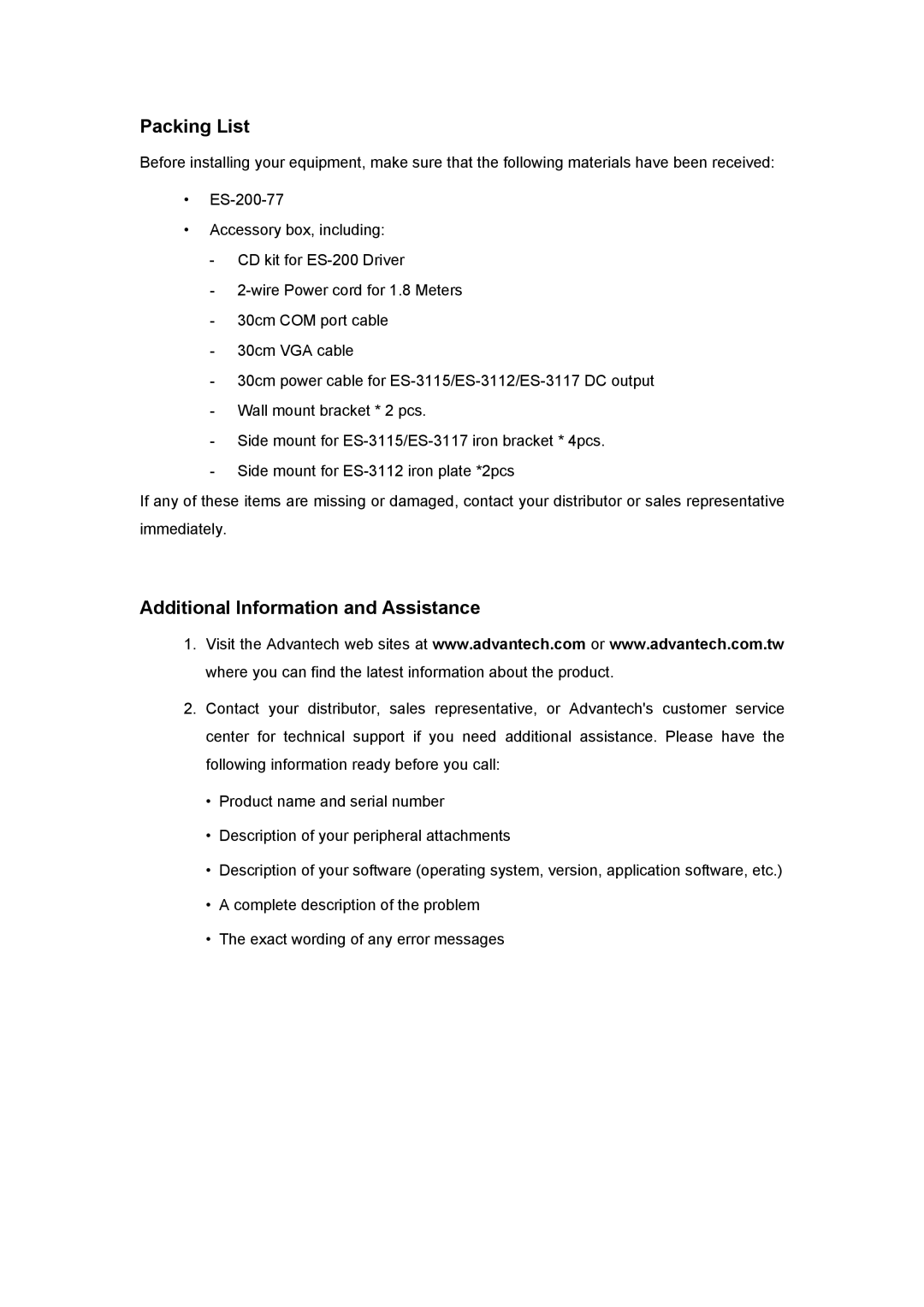 StarTech.com ES-200-77 user manual Packing List, Additional Information and Assistance 