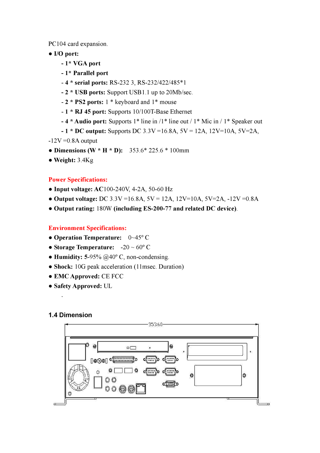 StarTech.com ES-200-77 user manual Port VGA port Parallel port, Dimension 