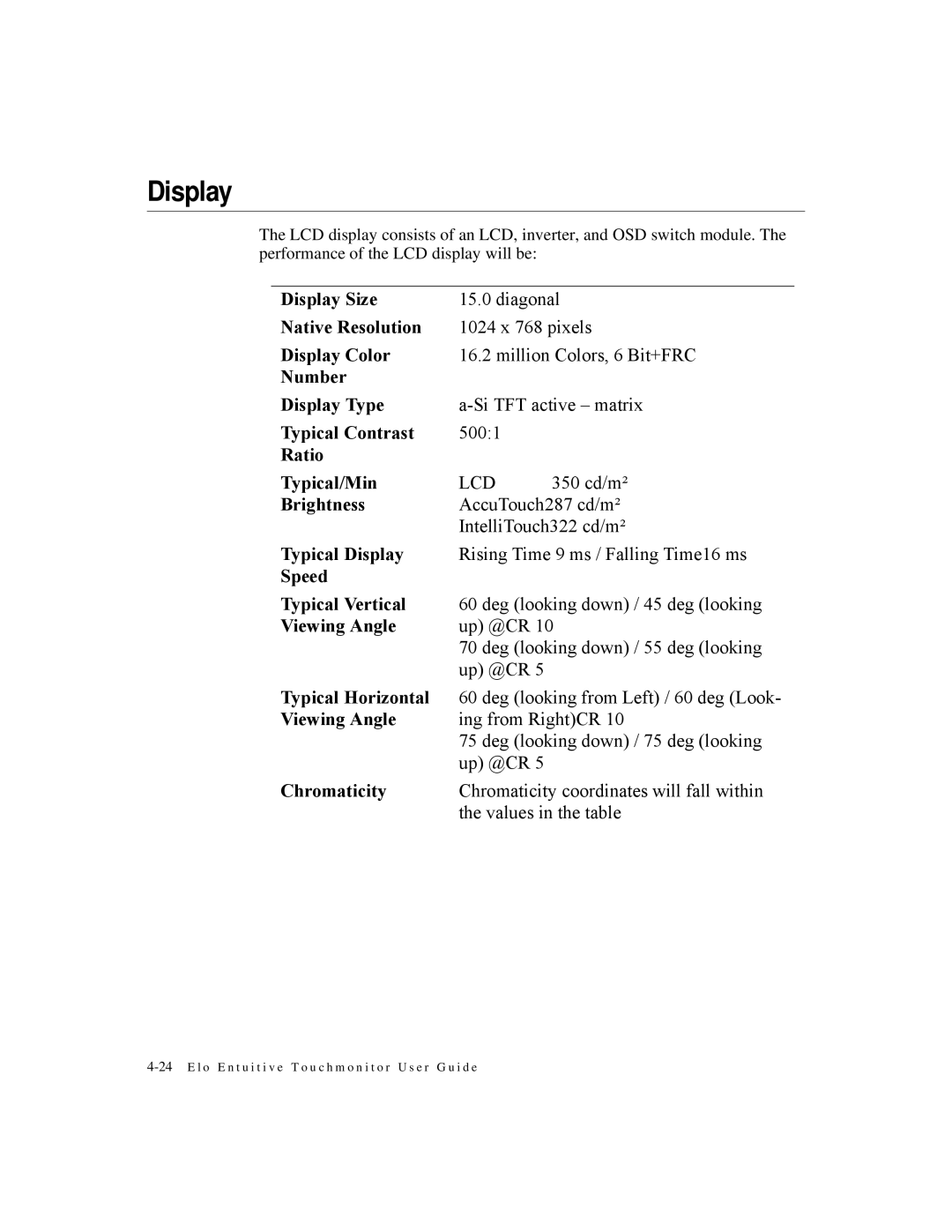 StarTech.com ESY1525L manual Display, Chromaticity 