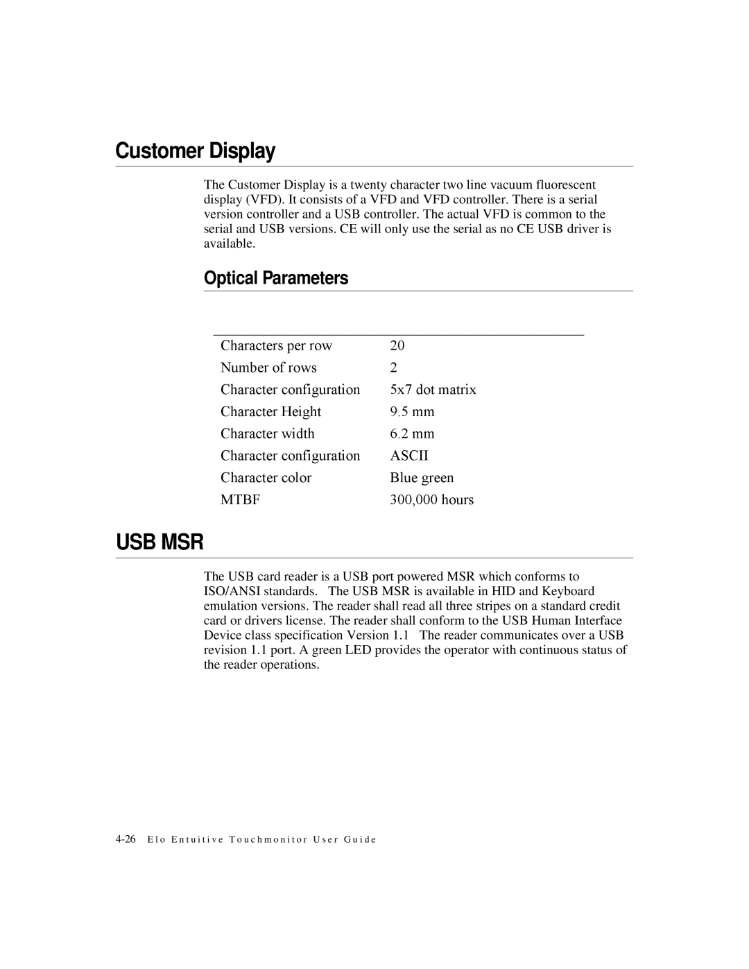 StarTech.com ESY1525L manual Customer Display, Optical Parameters 