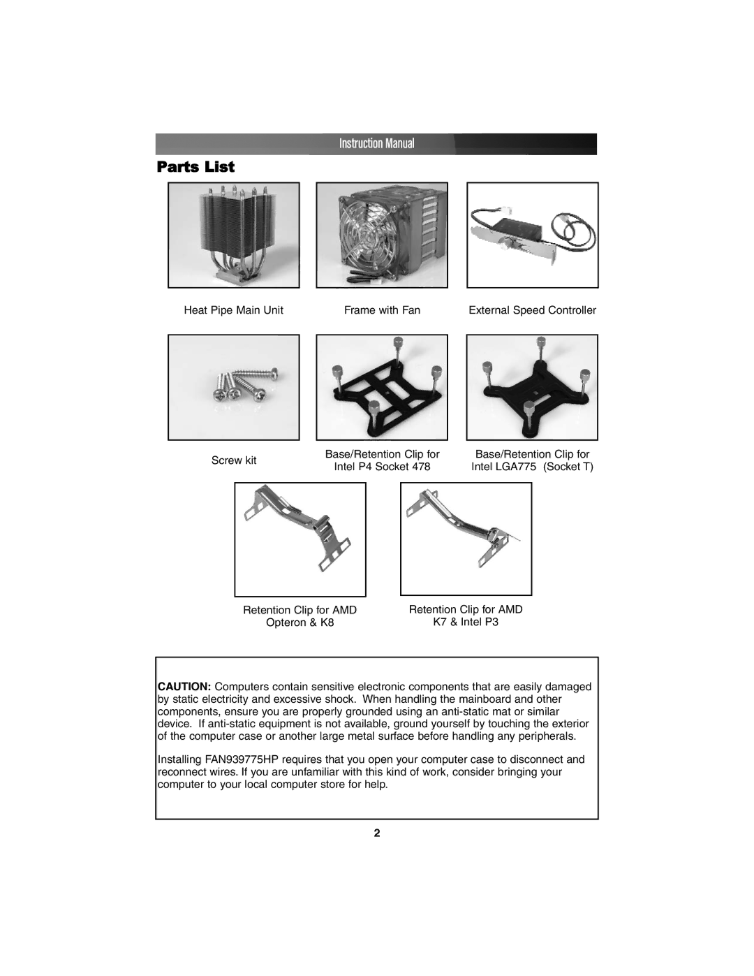 StarTech.com FAN939775HP instruction manual Parts List 