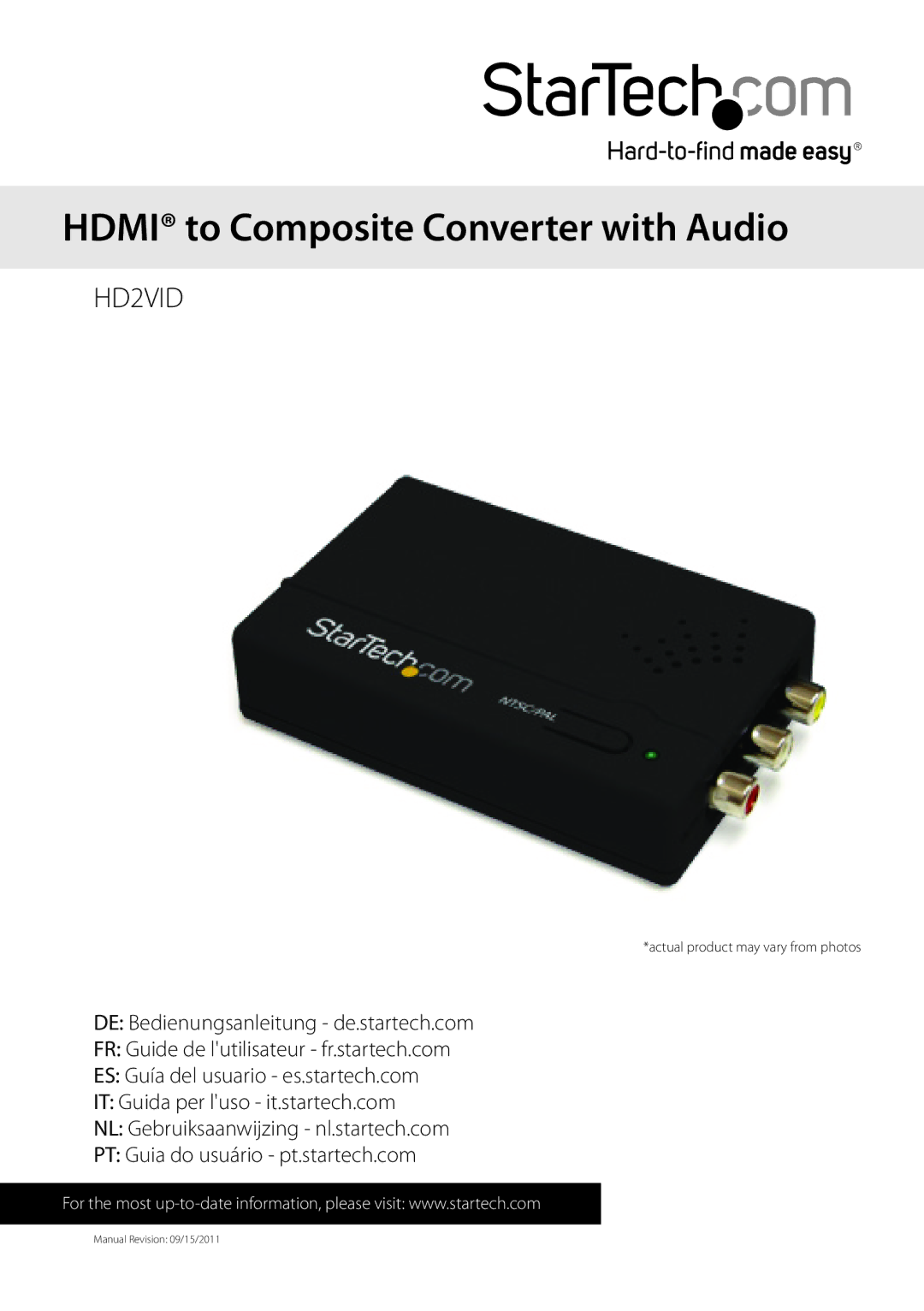 StarTech.com HD2VID manual Hdmi to Composite Converter with Audio 