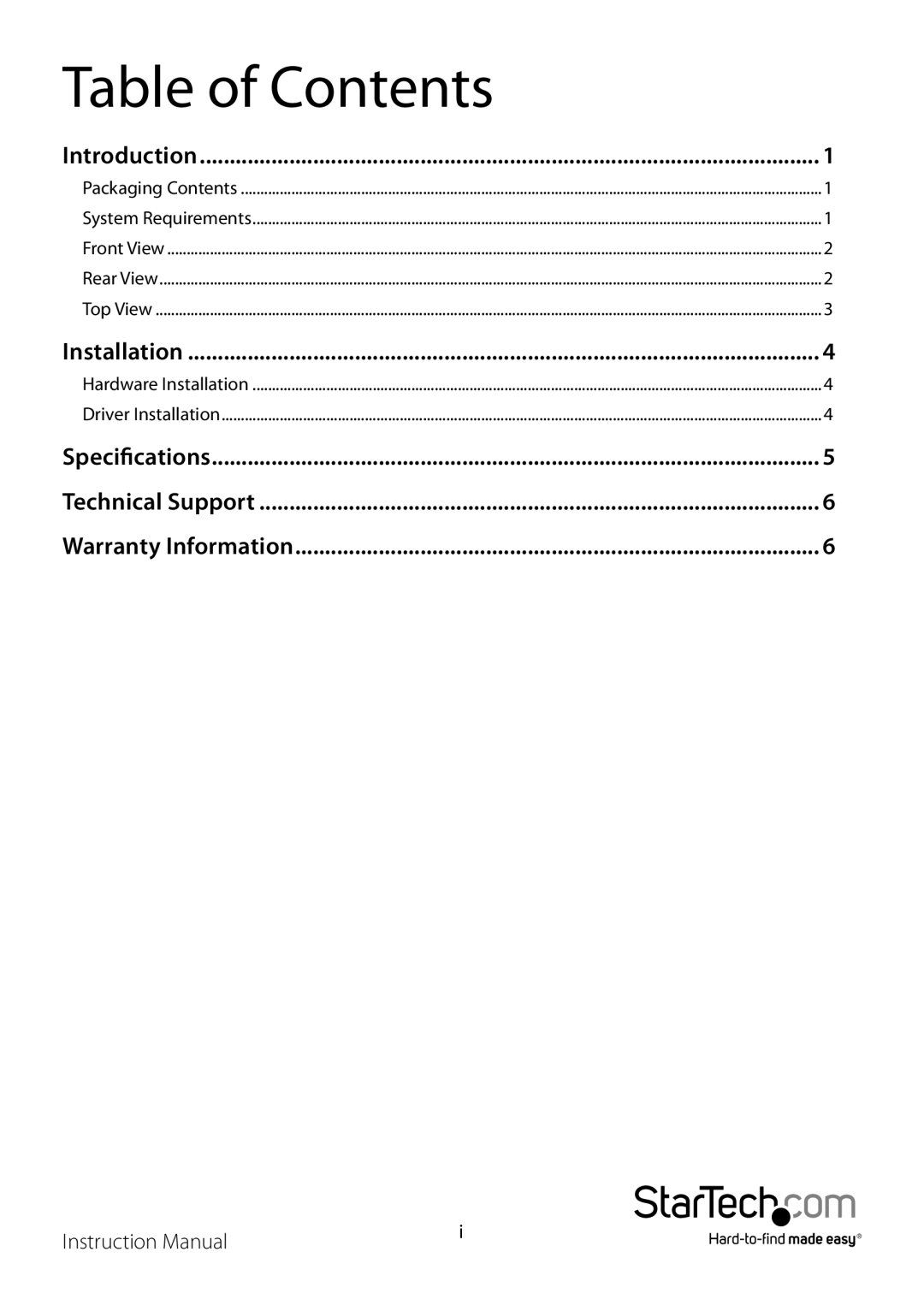 StarTech.com HD2VID manual Table of Contents 