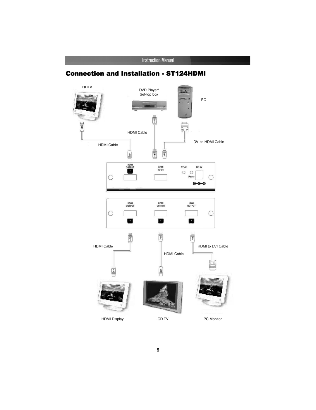 StarTech.com hdmi distribution amplifier instruction manual Connection and Installation ST124HDMI 