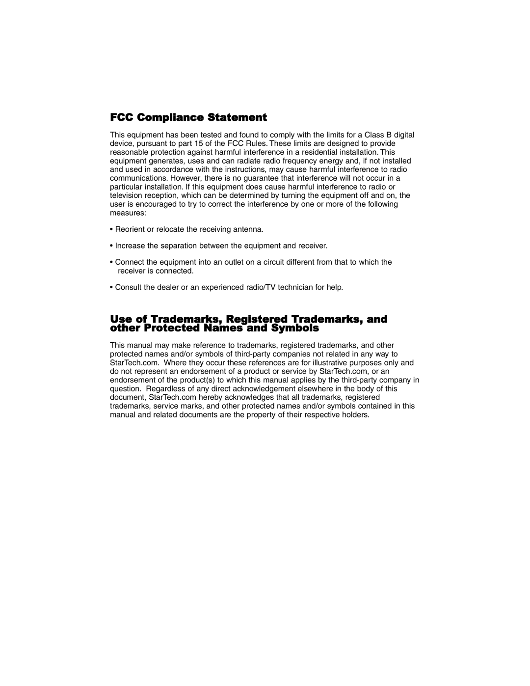 StarTech.com HSB100SATBK instruction manual FCC Compliance Statement 