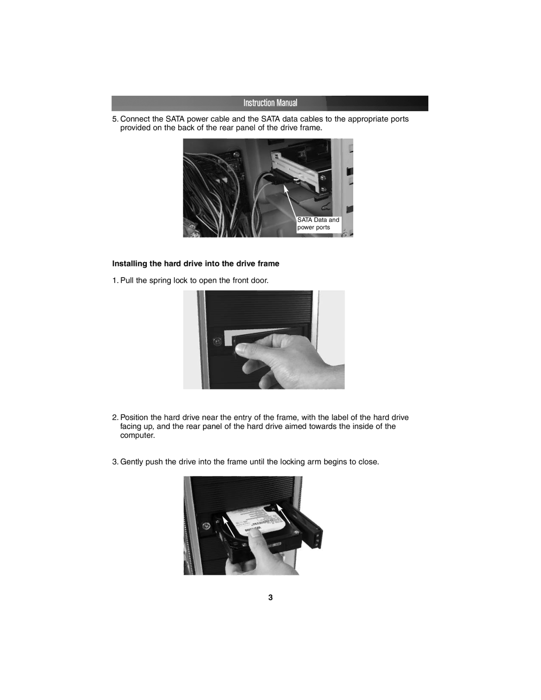 StarTech.com HSB100SATBK instruction manual Installing the hard drive into the drive frame 