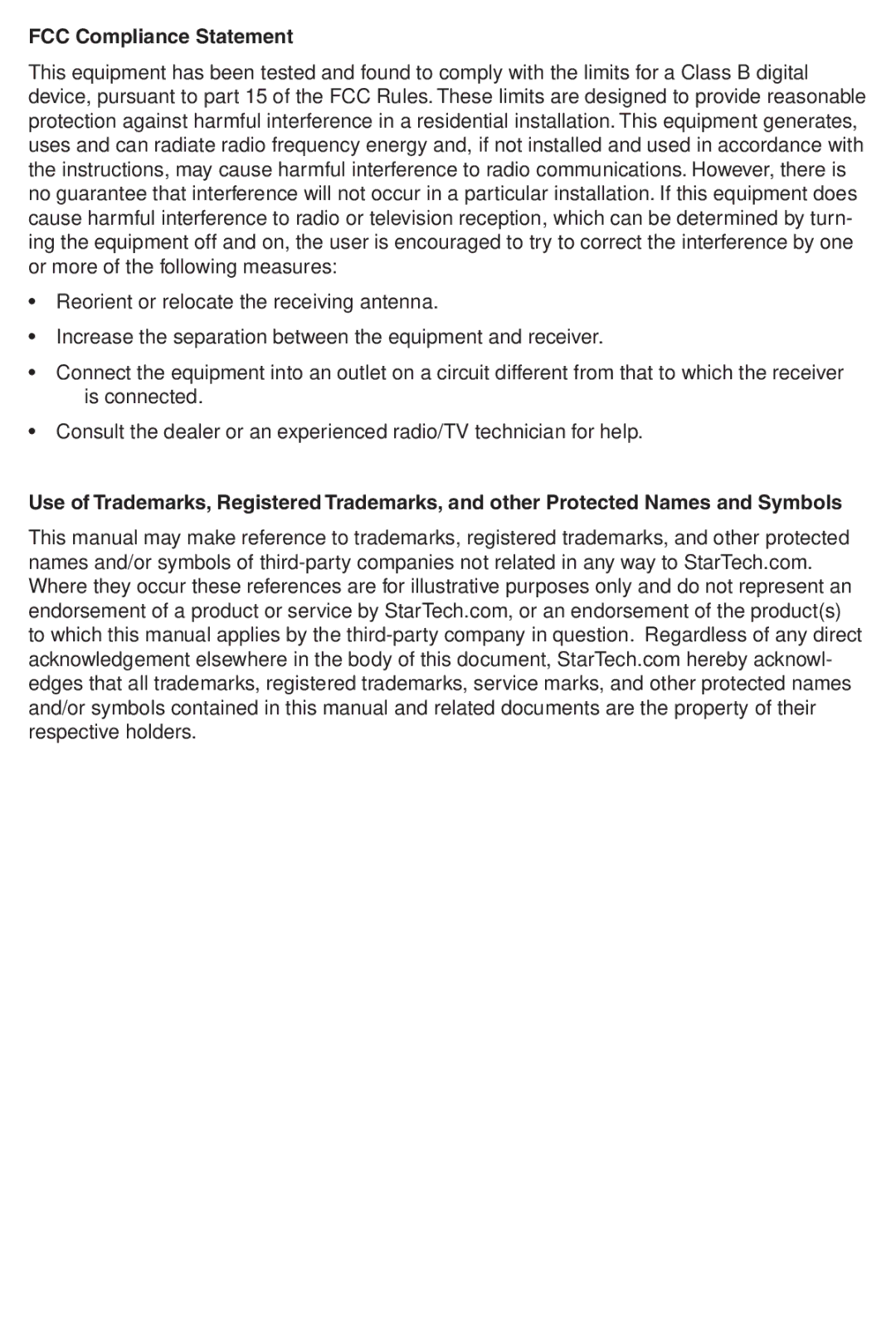 StarTech.com HSB220SAT25B manual FCC Compliance Statement 