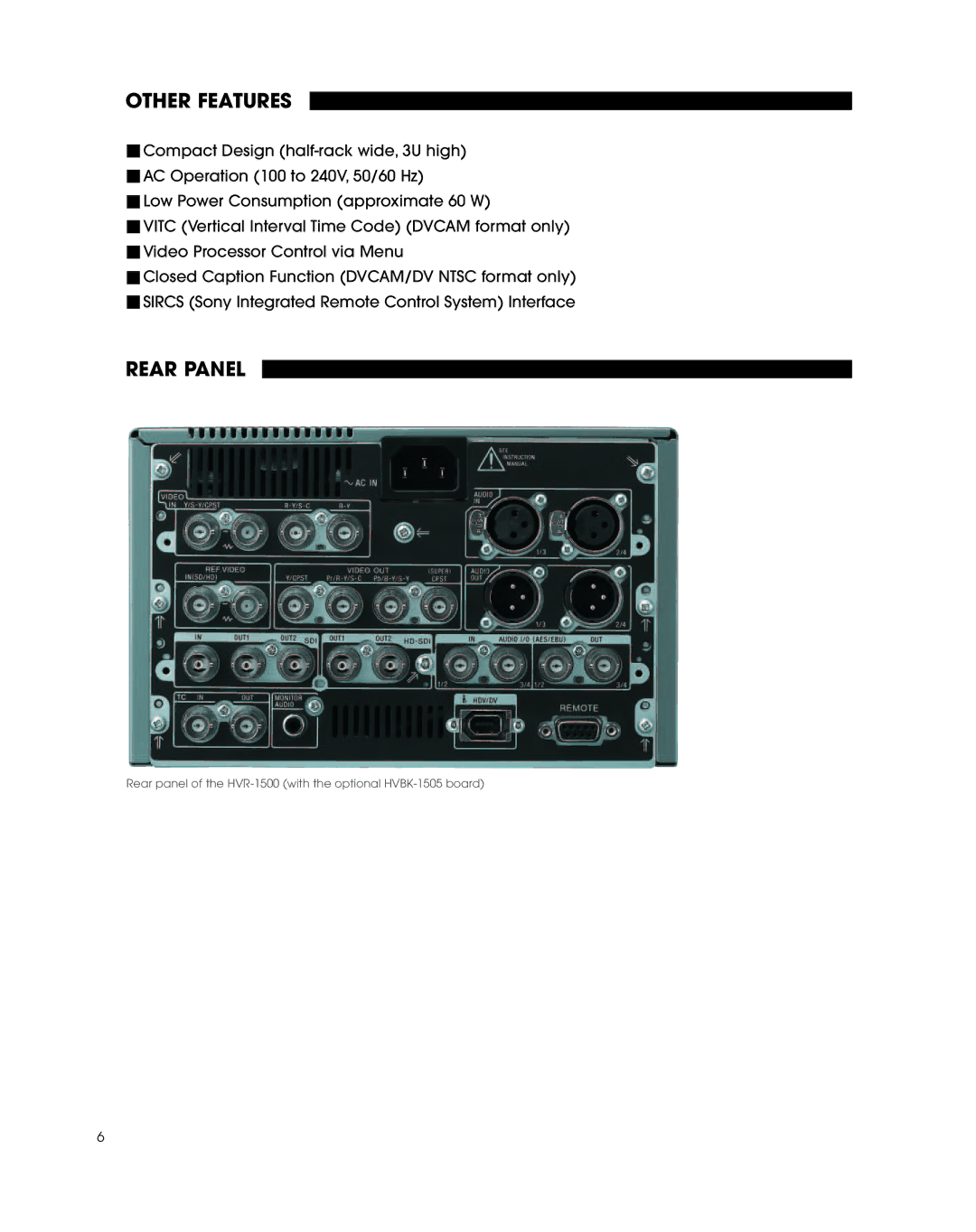 StarTech.com HVR-1500 manual Other Features, Rear Panel 