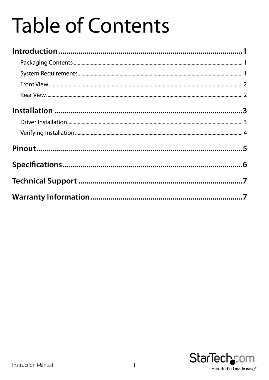 StarTech.com ICUSB23216F manual Table of Contents 