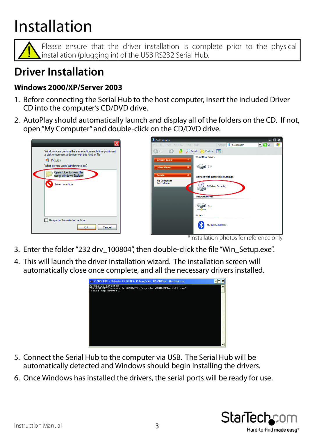 StarTech.com ICUSB23216F manual Driver Installation, Windows 2000/XP/Server 