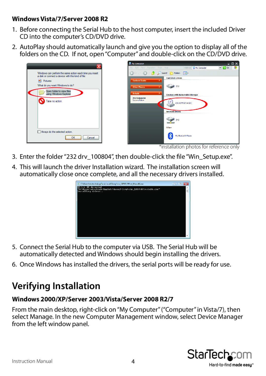 StarTech.com ICUSB23216F manual Verifying Installation, Windows Vista/7/Server 2008 R2 