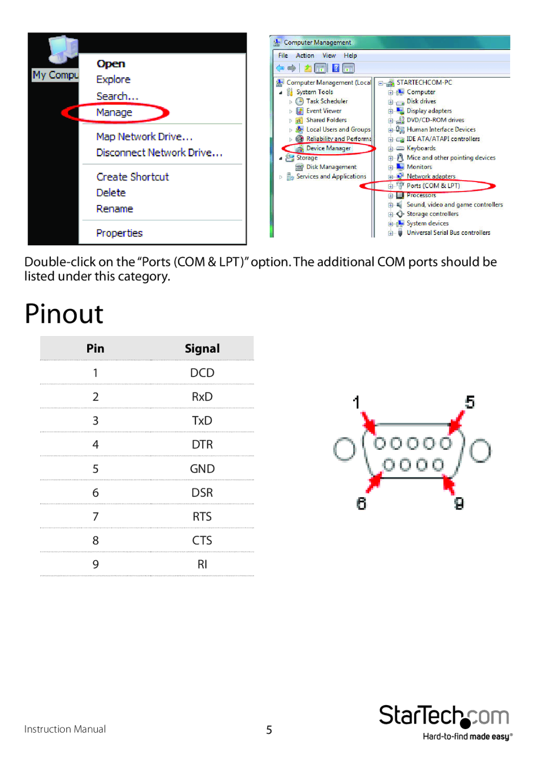 StarTech.com ICUSB23216F manual Pinout 