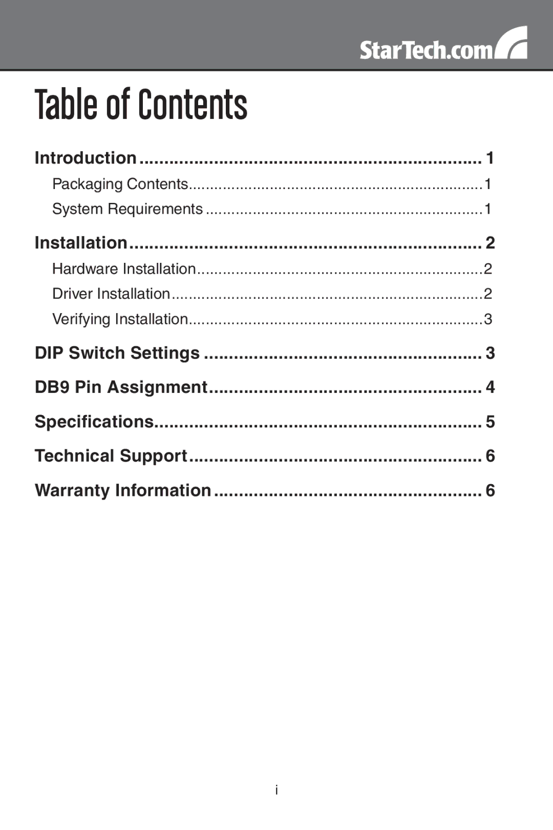 StarTech.com ICUSB422 instruction manual Table of Contents 