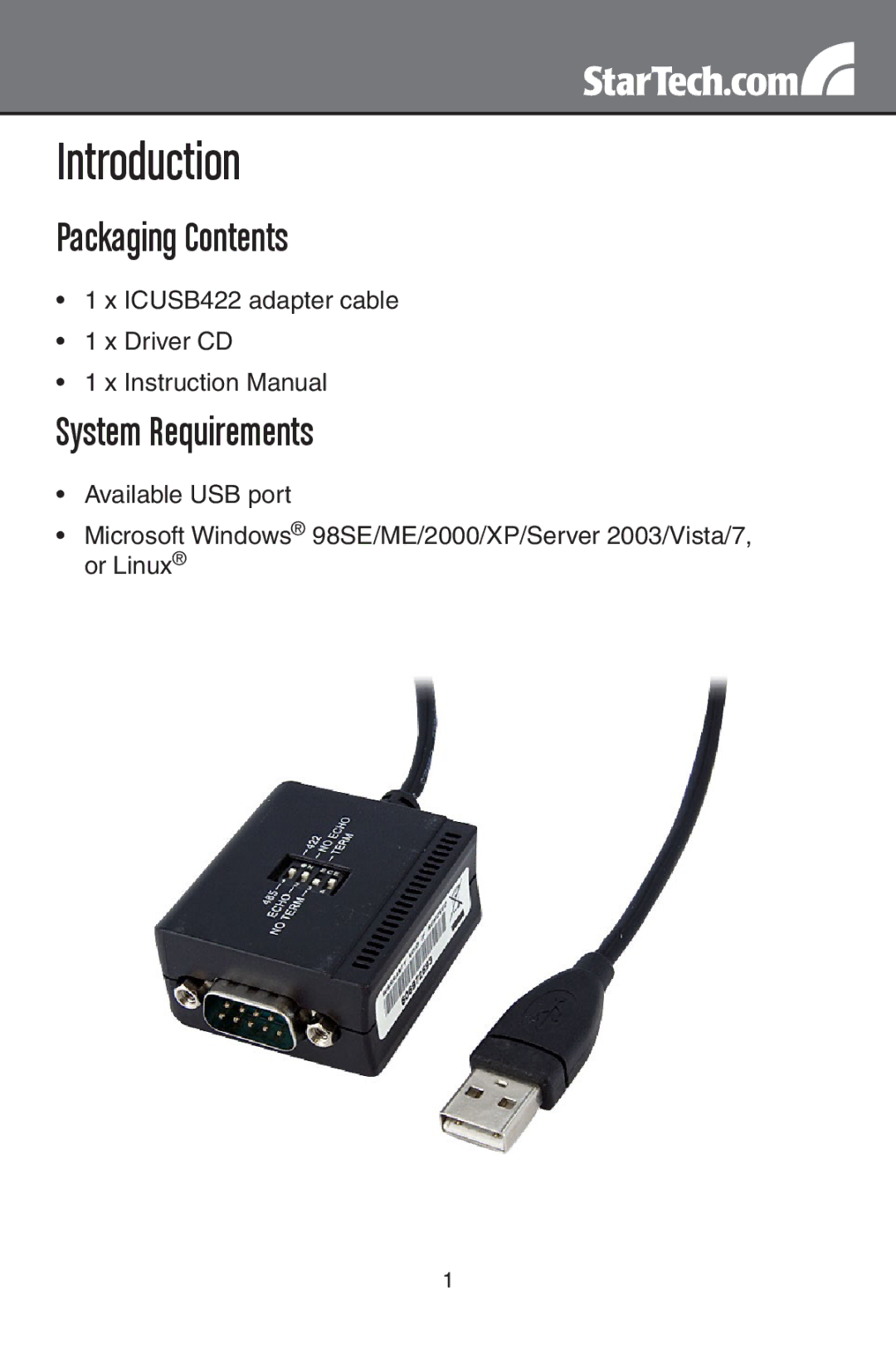 StarTech.com ICUSB422 instruction manual Introduction 