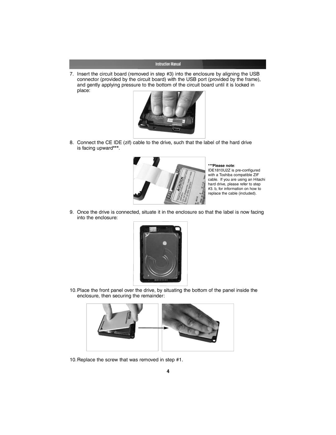 StarTech.com IDE1810U2Z instruction manual Please note 