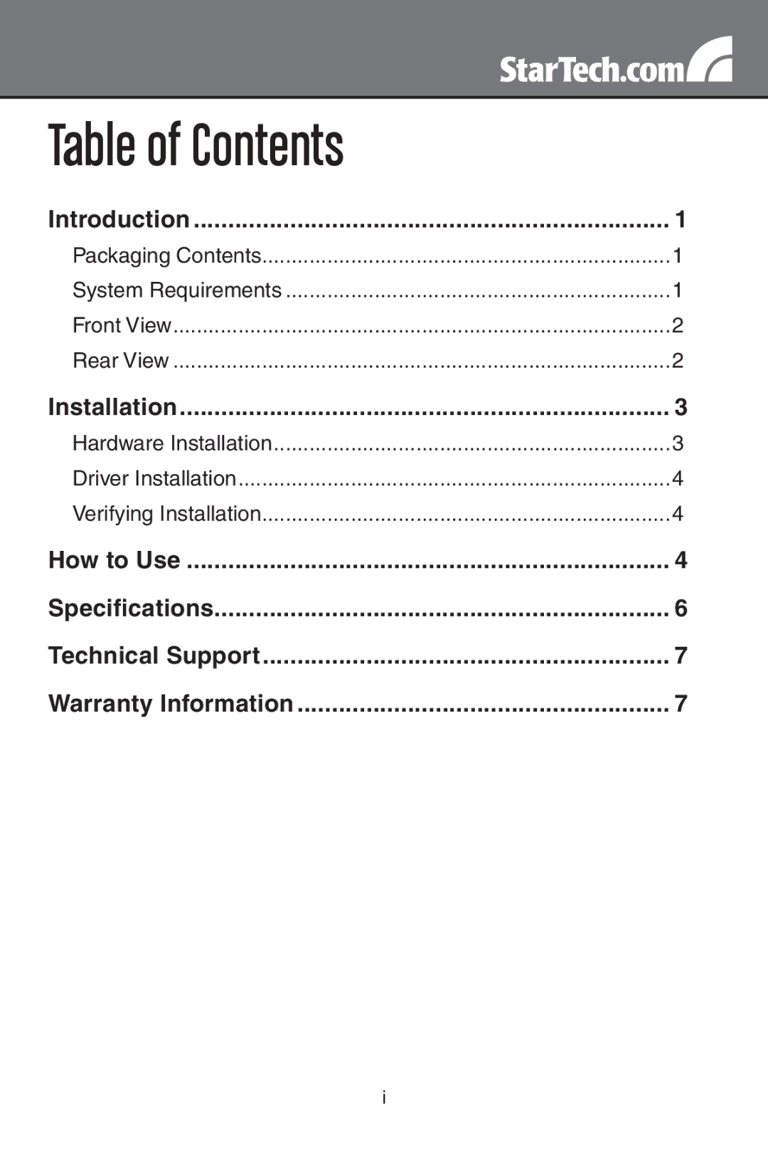 StarTech.com IDE3510U2GB instruction manual Table of Contents 