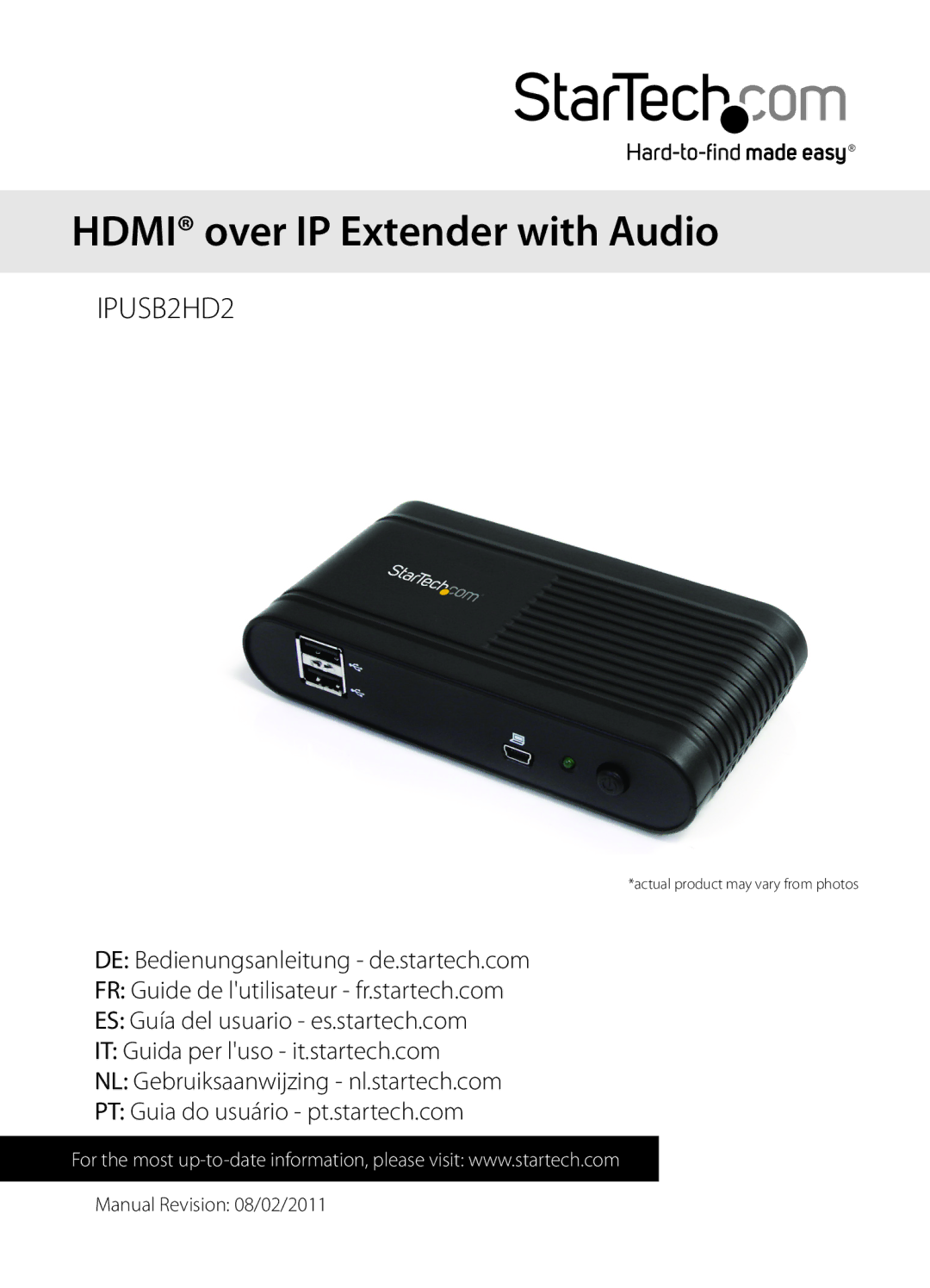 StarTech.com IPUSB2HD2 manual Hdmi over IP Extender with Audio 