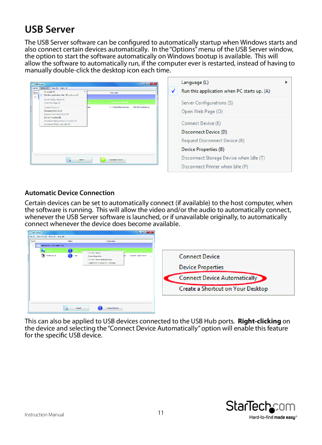 StarTech.com IPUSB2HD2 manual USB Server, Automatic Device Connection 