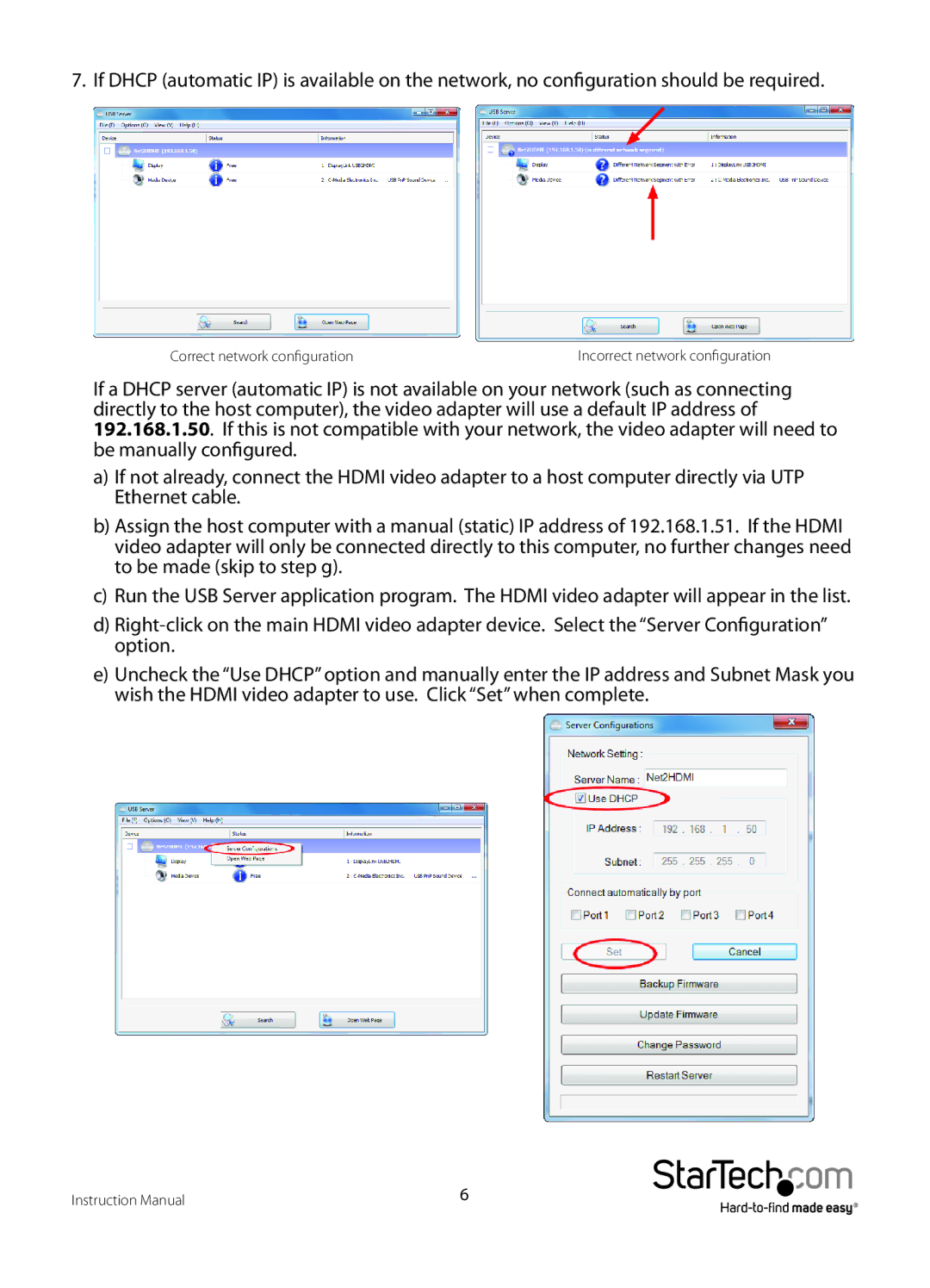 StarTech.com IPUSB2HD2 manual Correct network configuration 