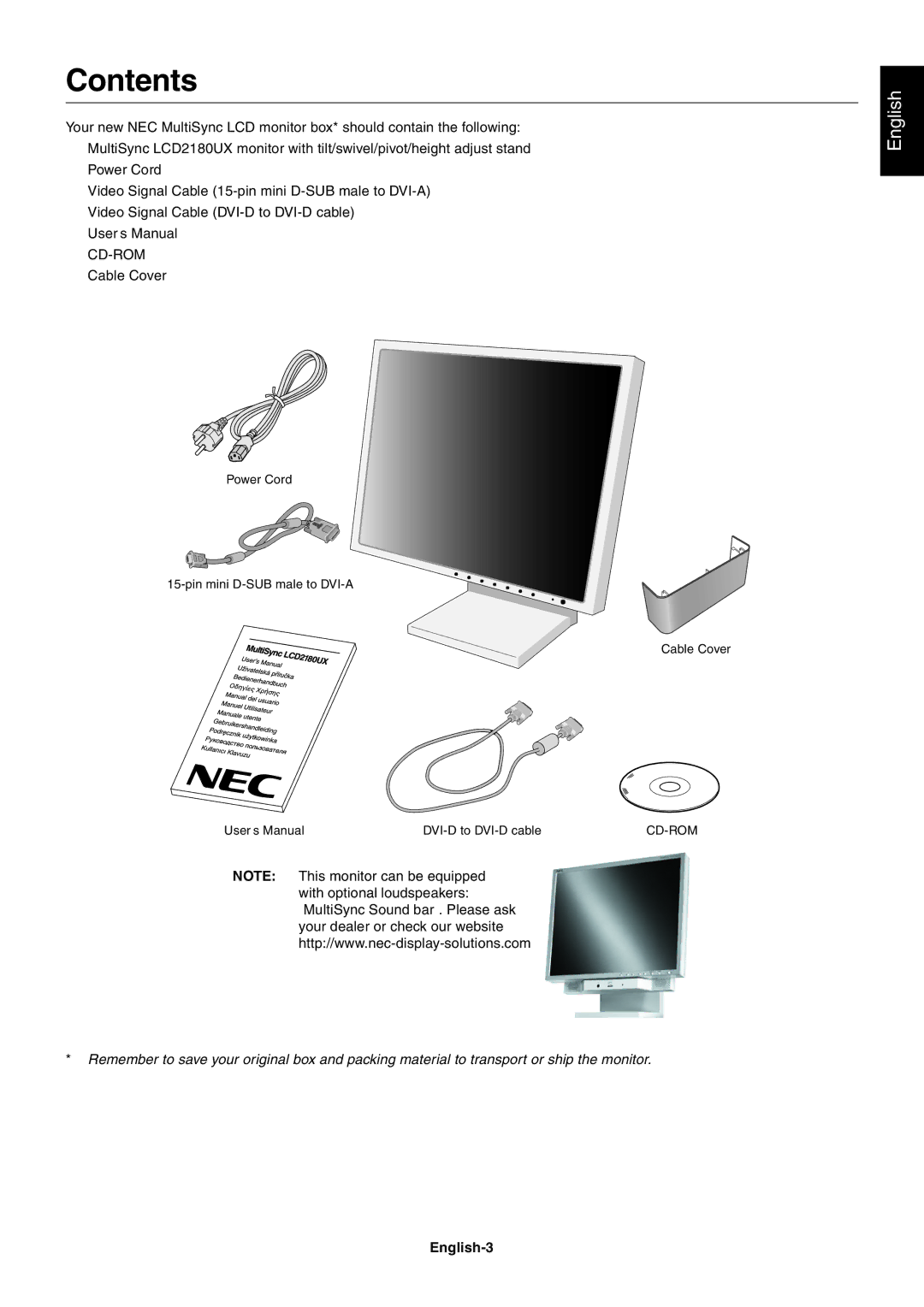 StarTech.com LCD2180UX user manual Contents 