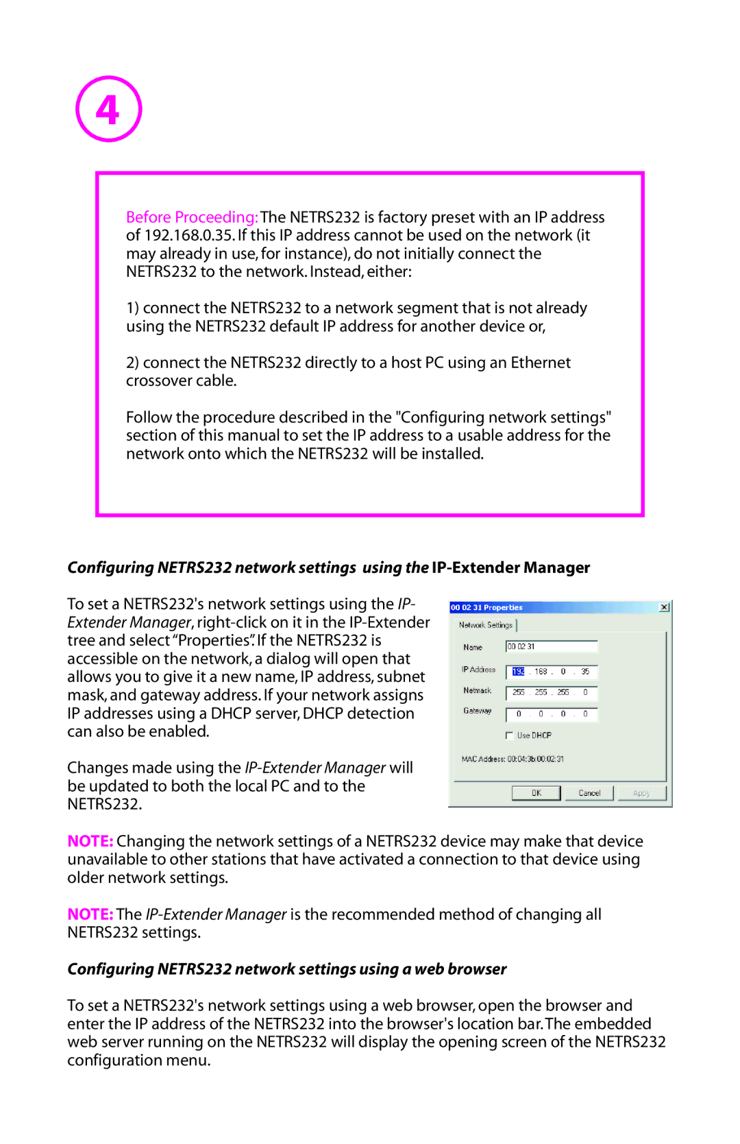 StarTech.com manual Configuring NETRS232 network settings using a web browser 