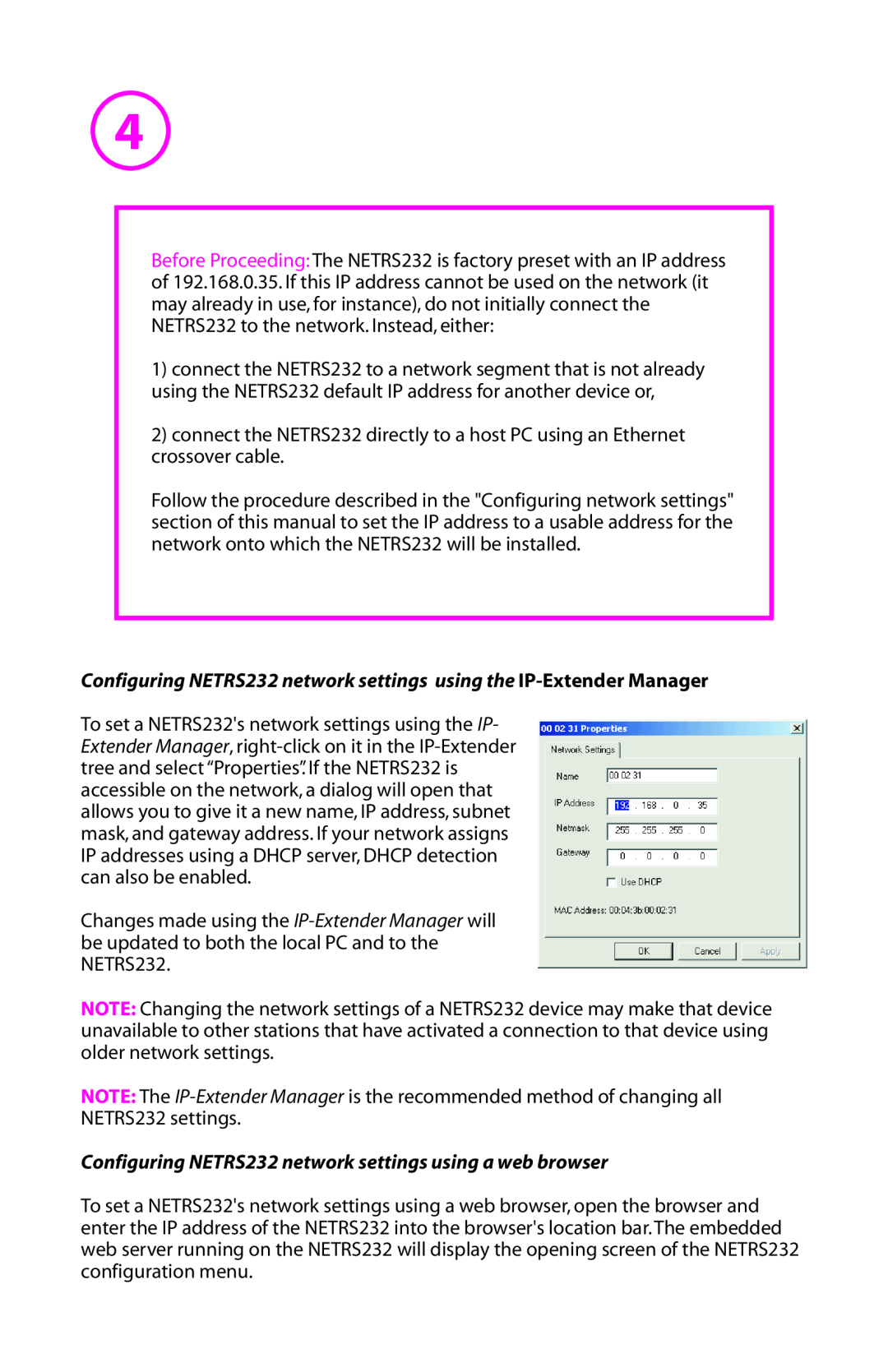 StarTech.com manual Configuring NETRS232 network settings using the IP-Extender Manager 