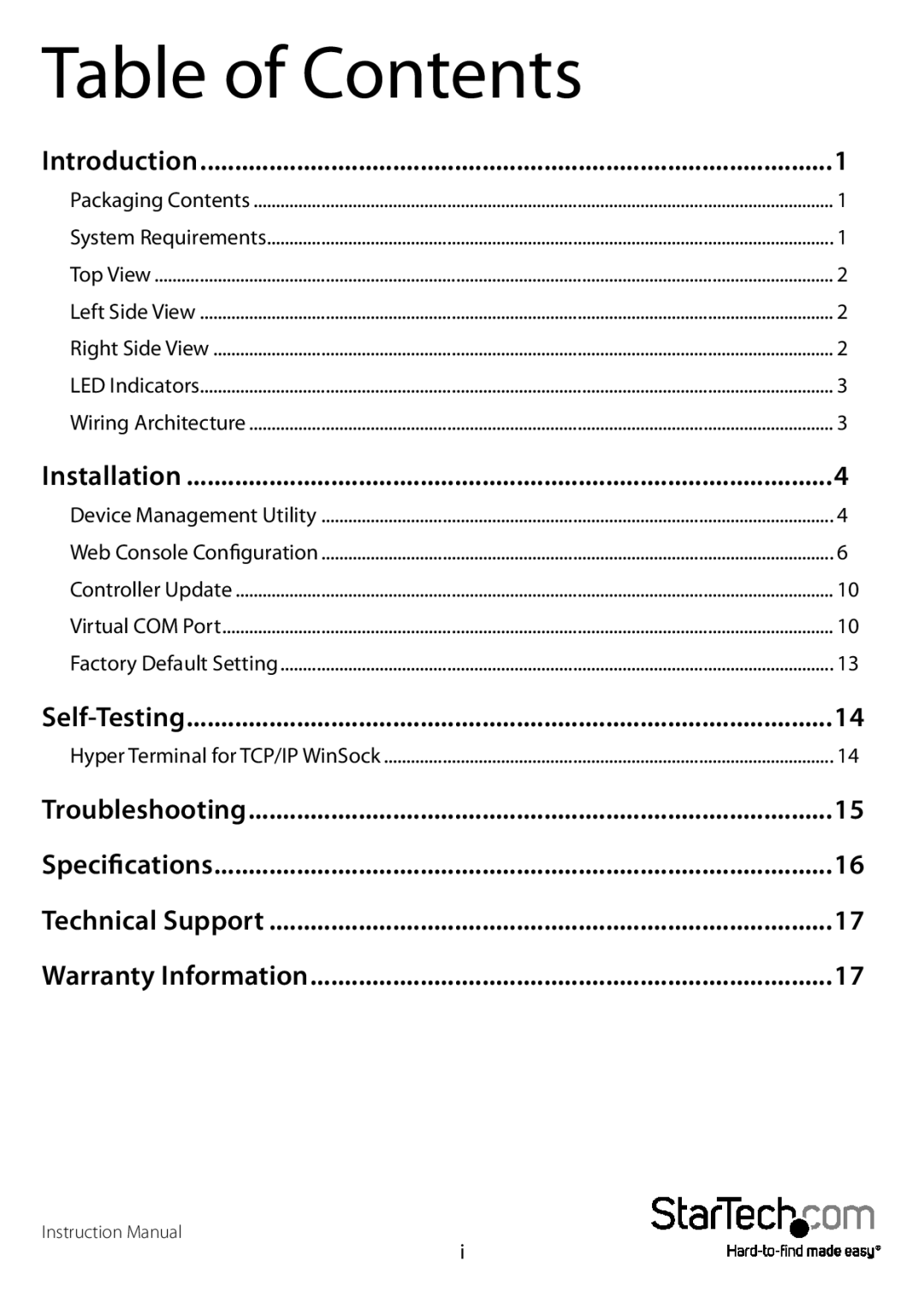 StarTech.com NETRS2321EGB, NETRS2321EEU manual Table of Contents 