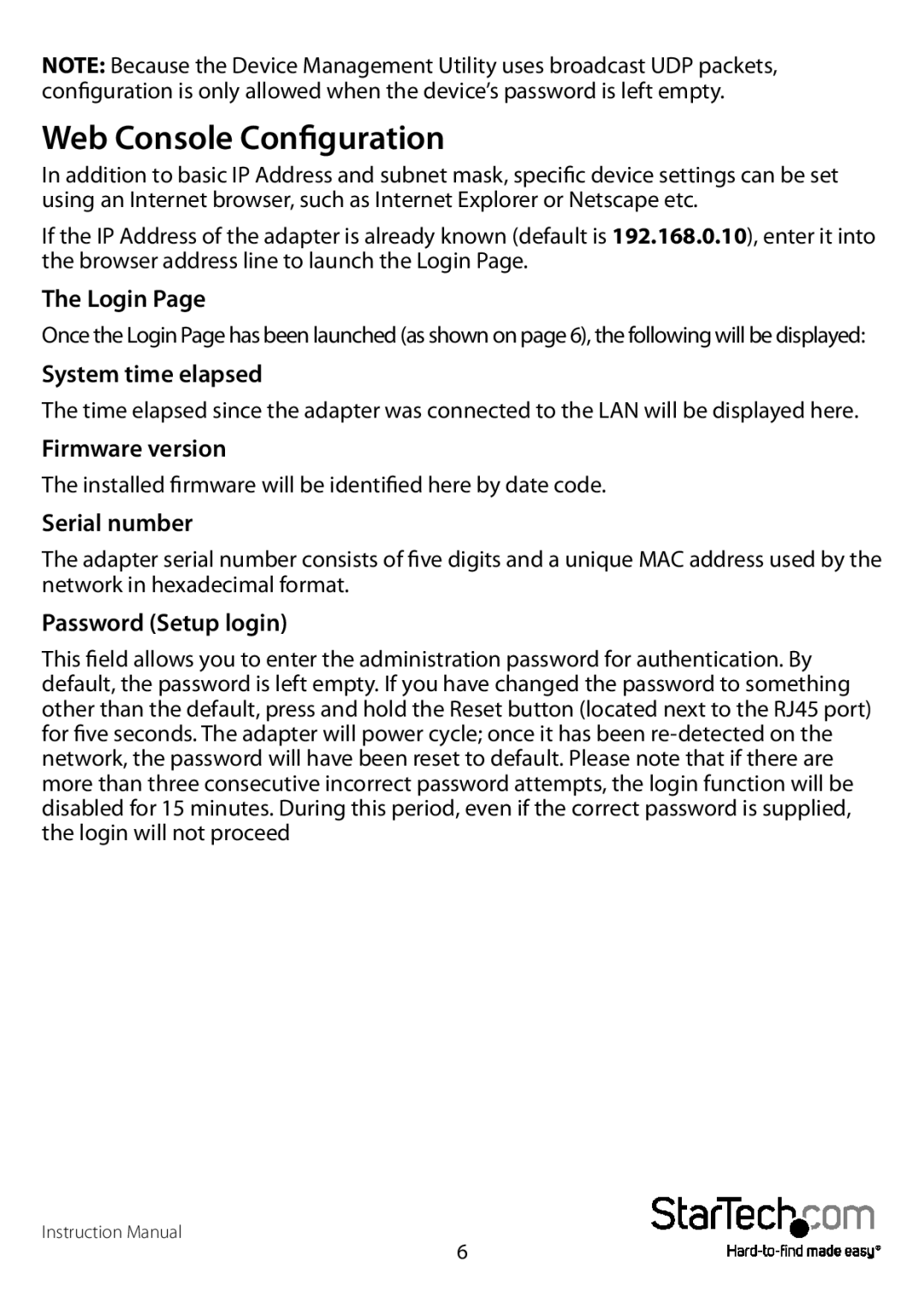 StarTech.com NETRS2321EGB, NETRS2321EEU manual Web Console Configuration 