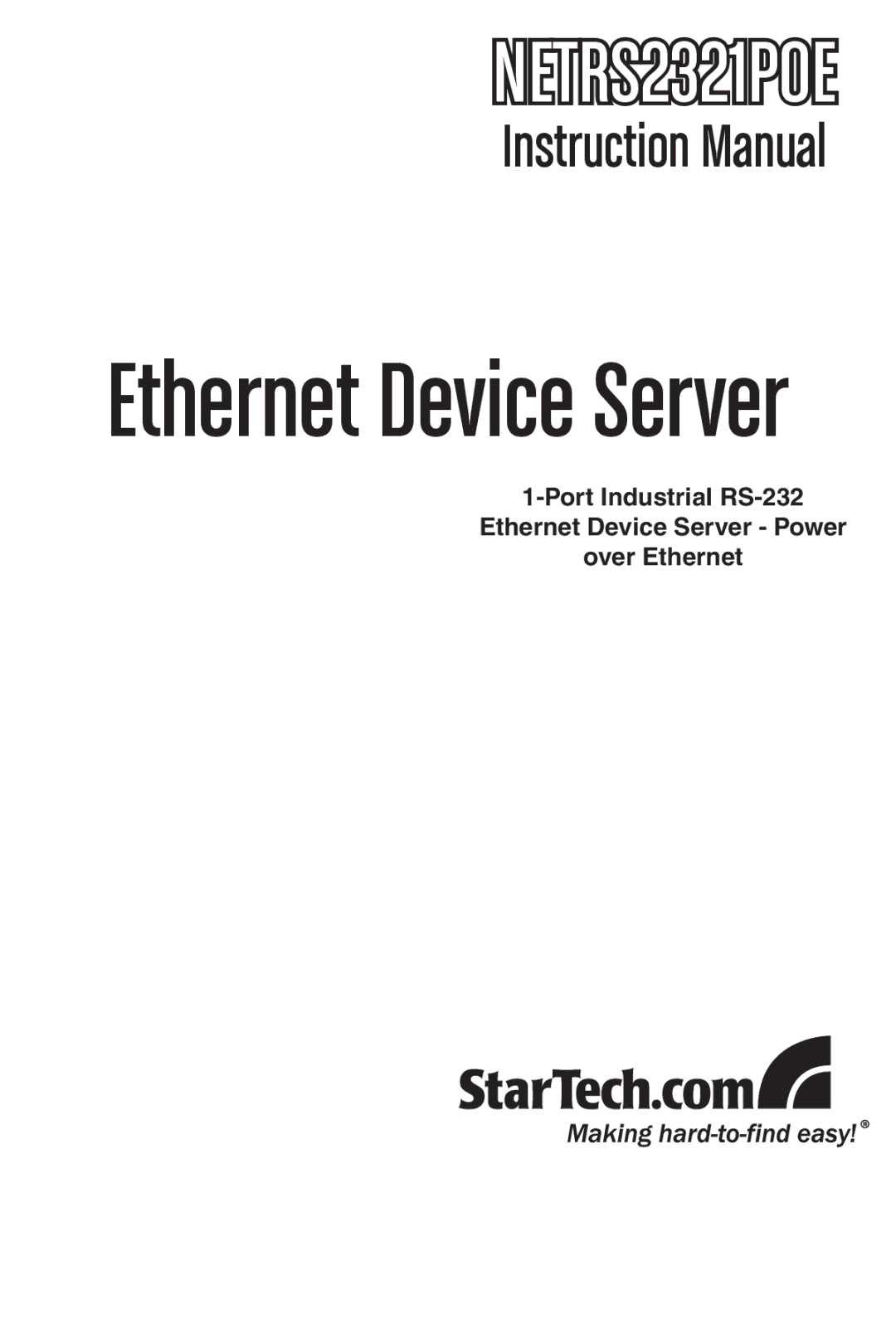 StarTech.com NETRS2321POE instruction manual Ethernet Device Server 