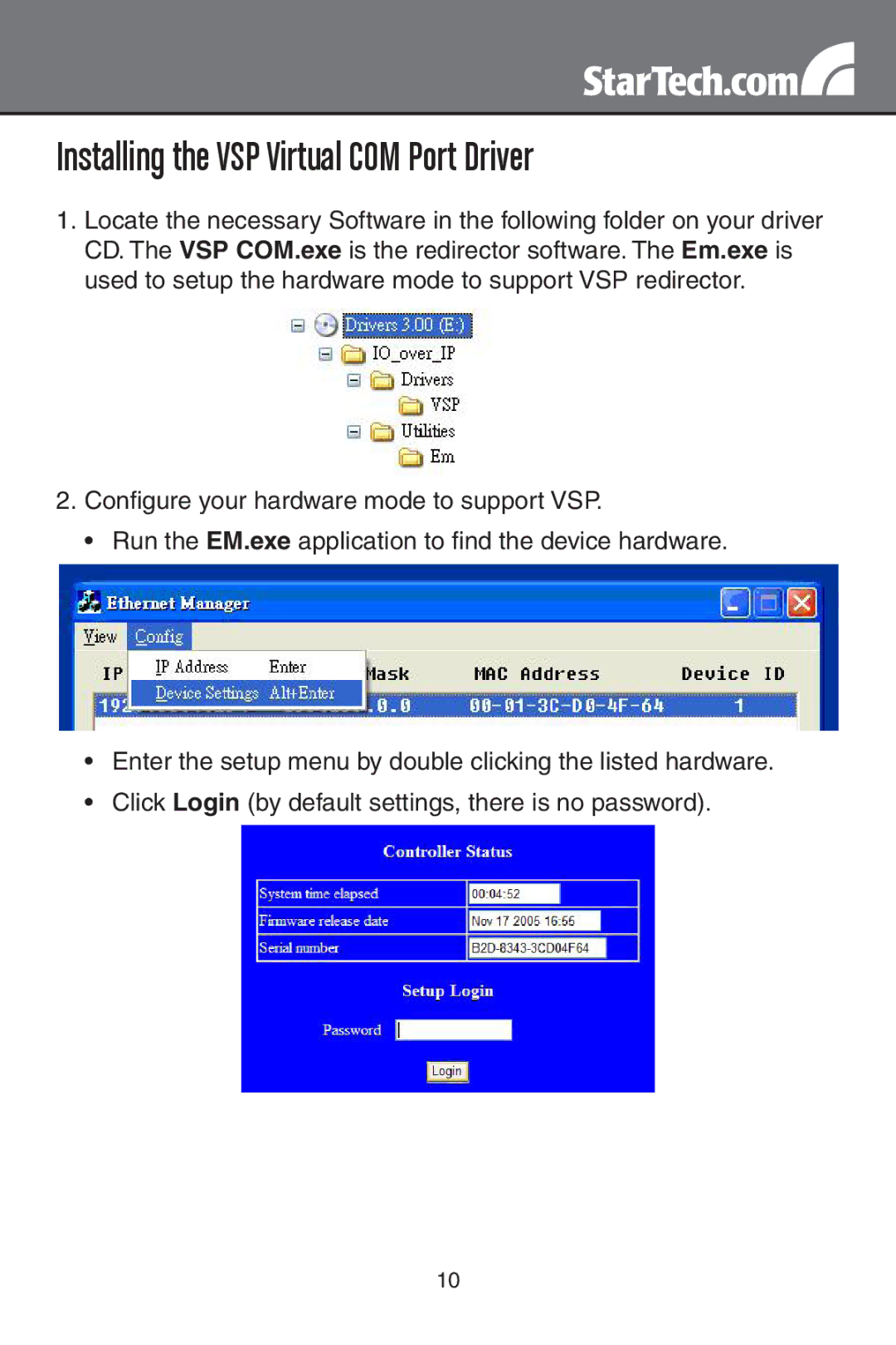 StarTech.com NETRS2321POE instruction manual Installing the VSP Virtual COM Port Driver 