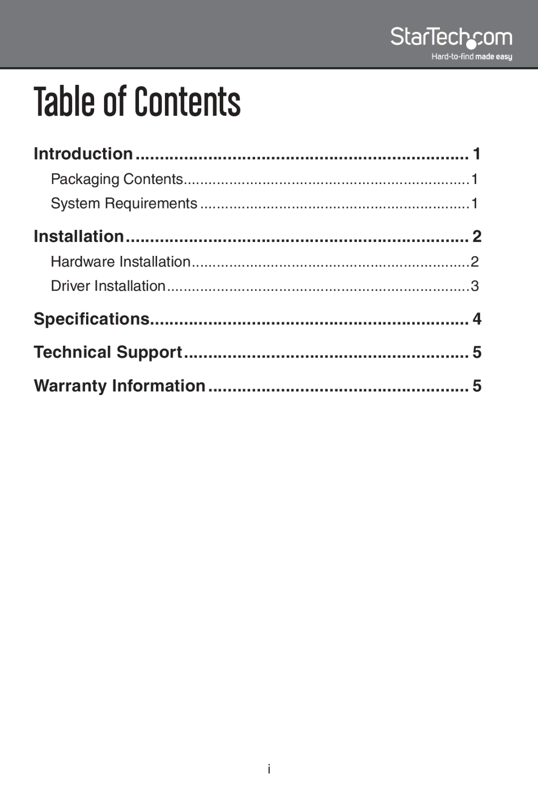 StarTech.com PCI100MMST, PCI100MMSC instruction manual Table of Contents 