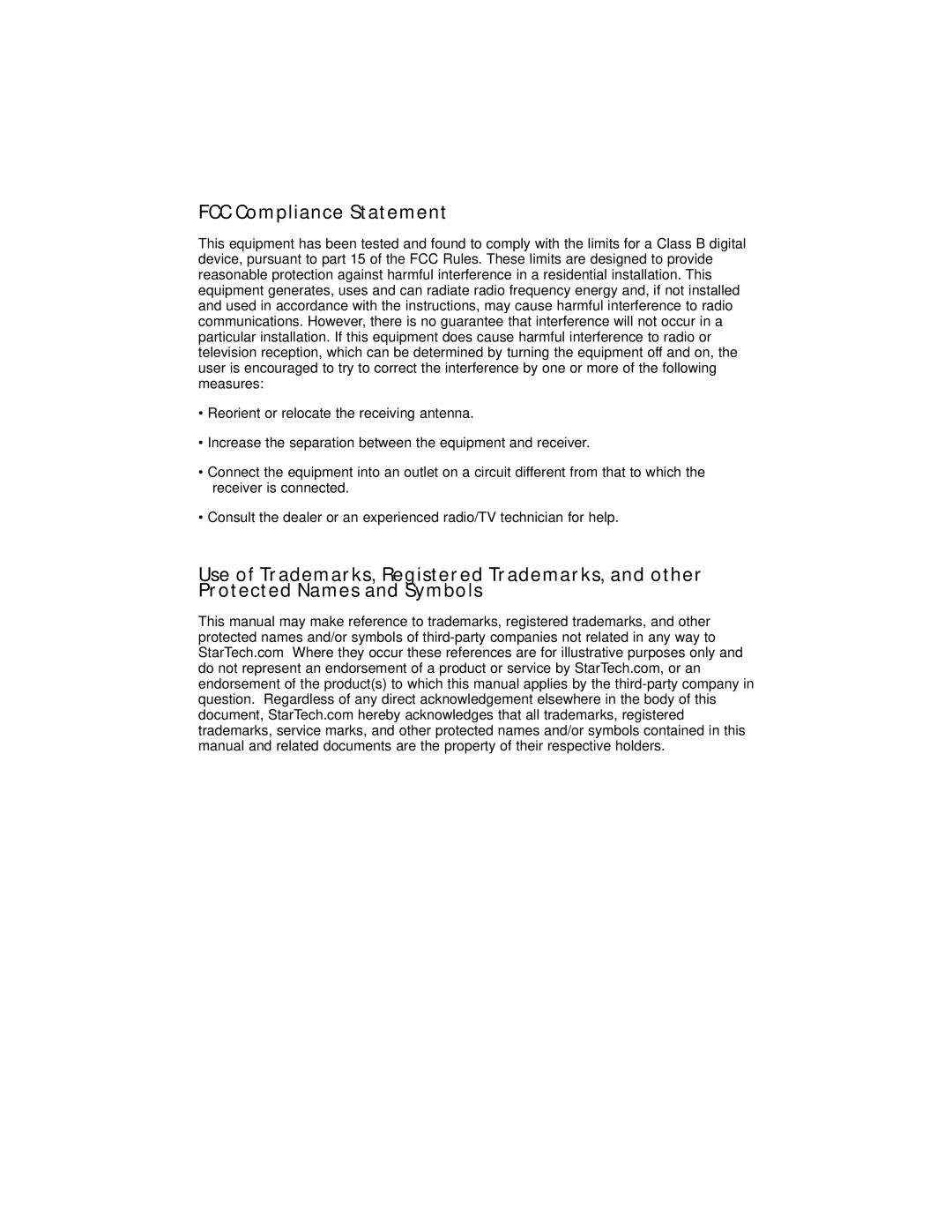 StarTech.com PCI1394B_3 instruction manual FCC Compliance Statement 