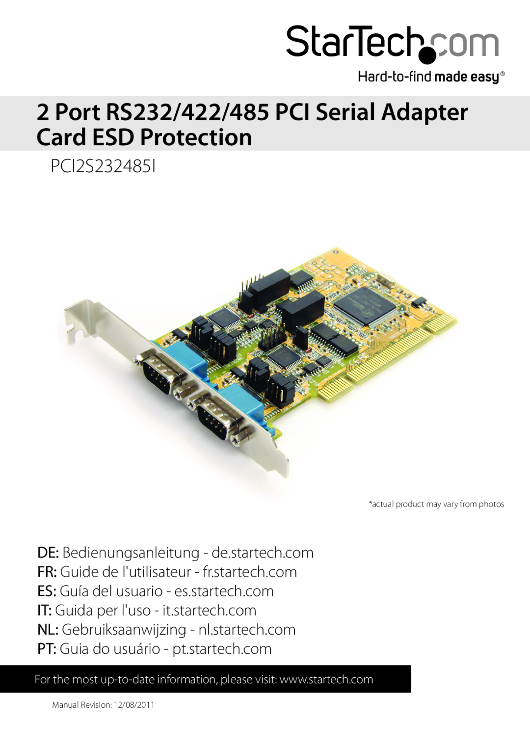 StarTech.com PCI2S232485I manual Port RS232/422/485 PCI Serial Adapter Card ESD Protection 