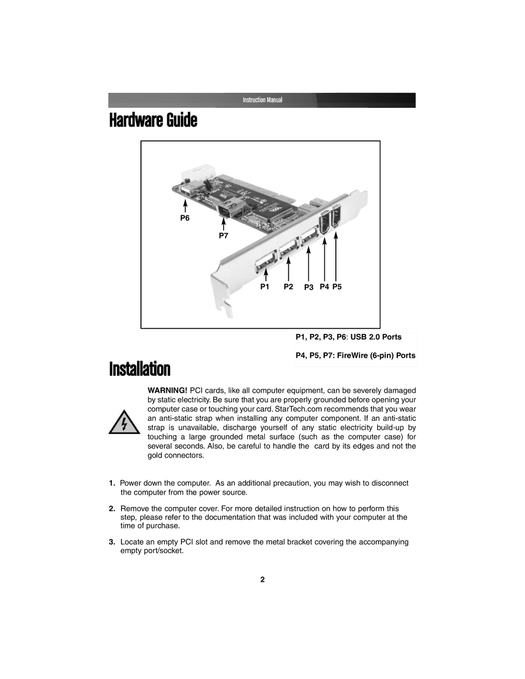 StarTech.com PCI3UV22F instruction manual Hardware Guide, Installation 