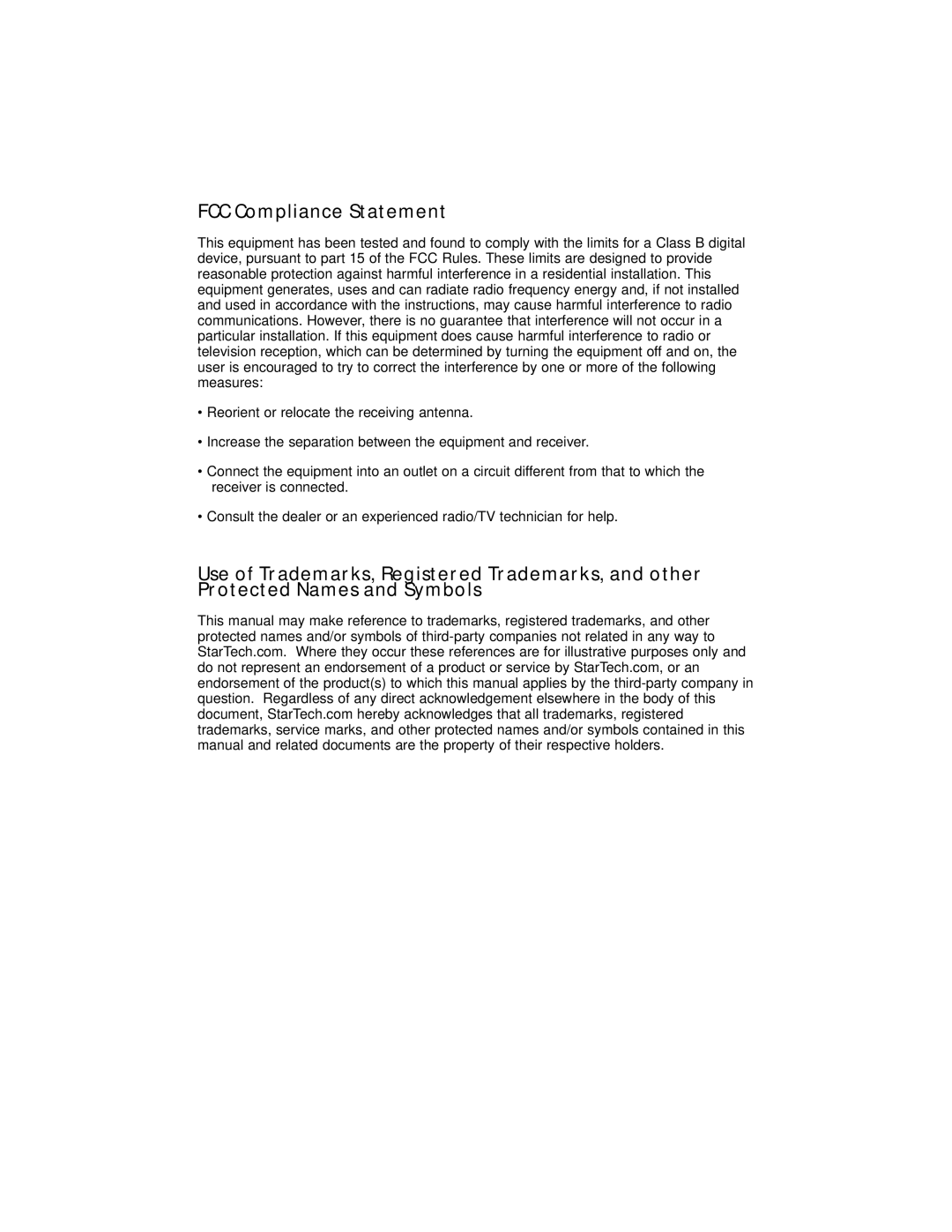 StarTech.com PCI4S650PW, PCI2S650PW instruction manual FCC Compliance Statement 