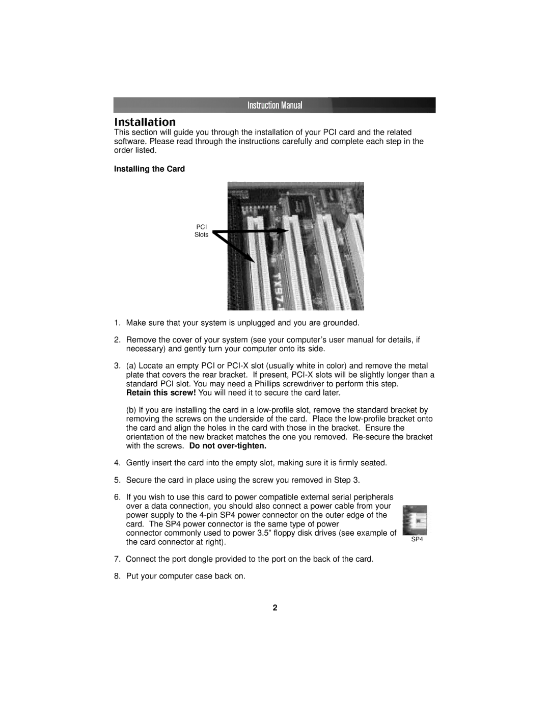 StarTech.com PCI2S650PW, PCI4S650PW instruction manual Installation, Installing the Card 