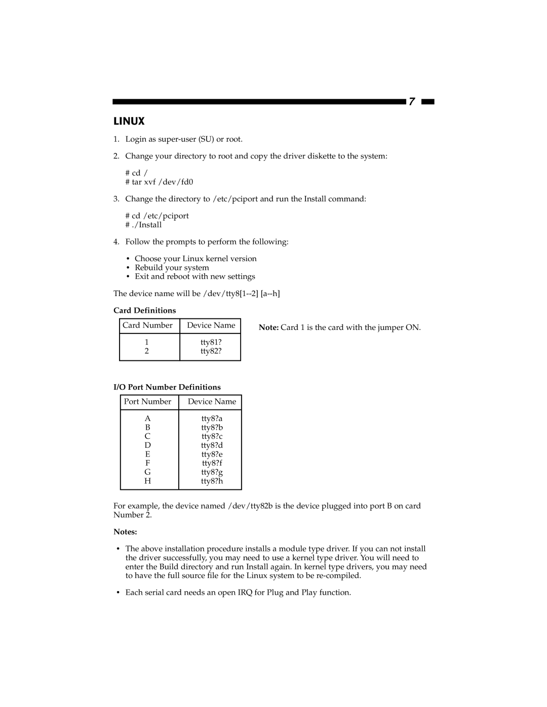 StarTech.com PCI8S9503V, PCI4S9503V manual Card Definitions, Port Number Definitions 