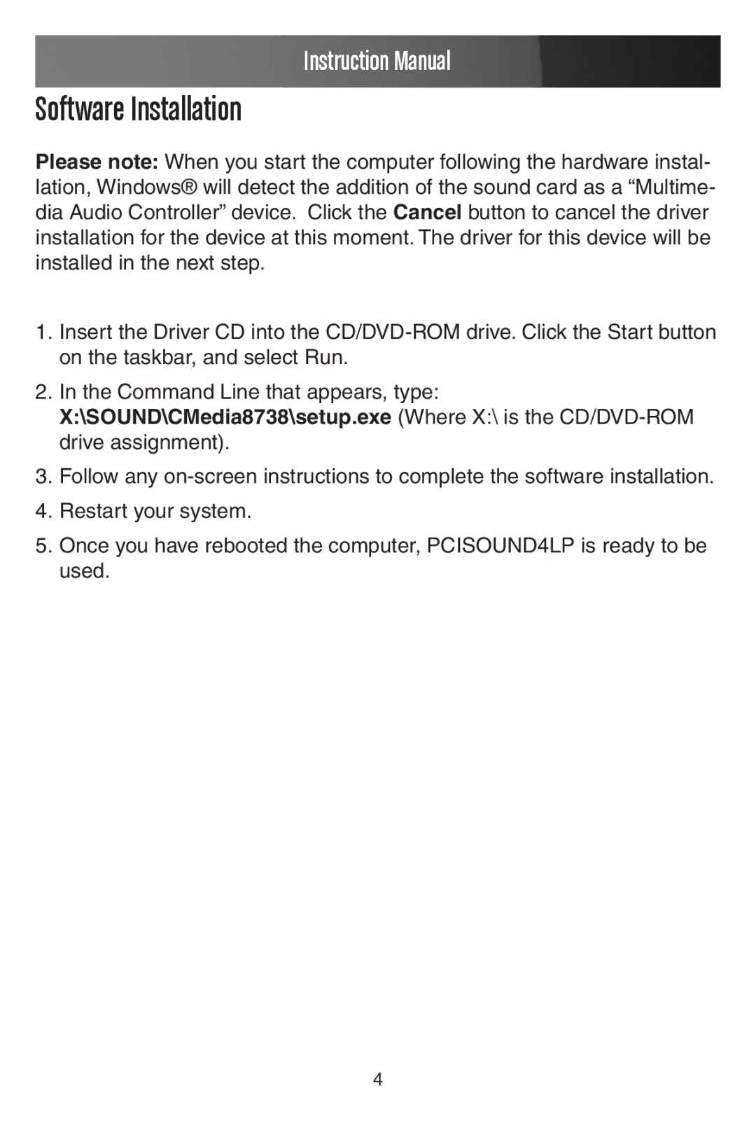 StarTech.com PCISOUND4LP manual Software Installation 