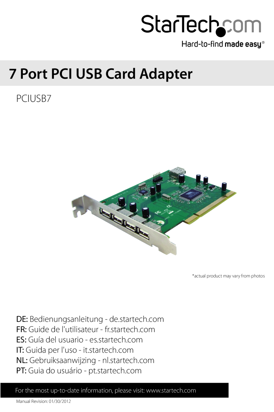 StarTech.com pciusb7 manual Port PCI USB Card Adapter, PCIUSB7, DE Bedienungsanleitung - de.startech.com 