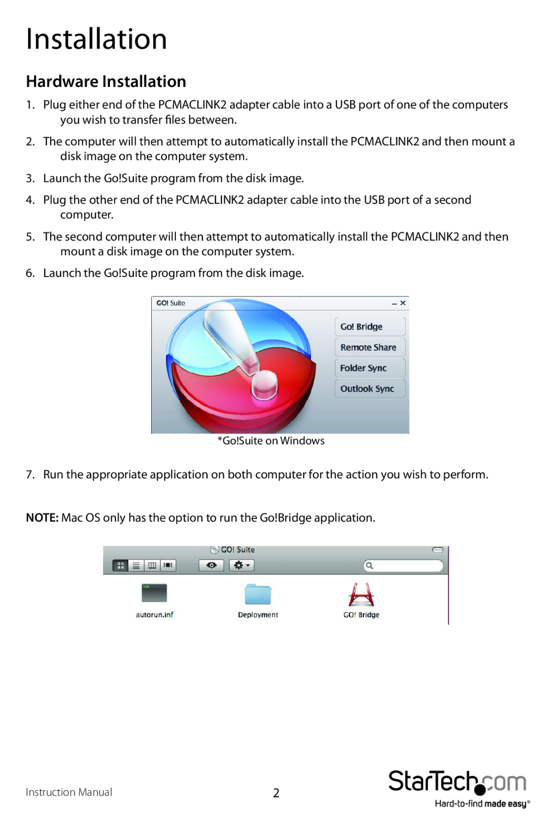 StarTech.com PCMACLINK2 manual Hardware Installation 