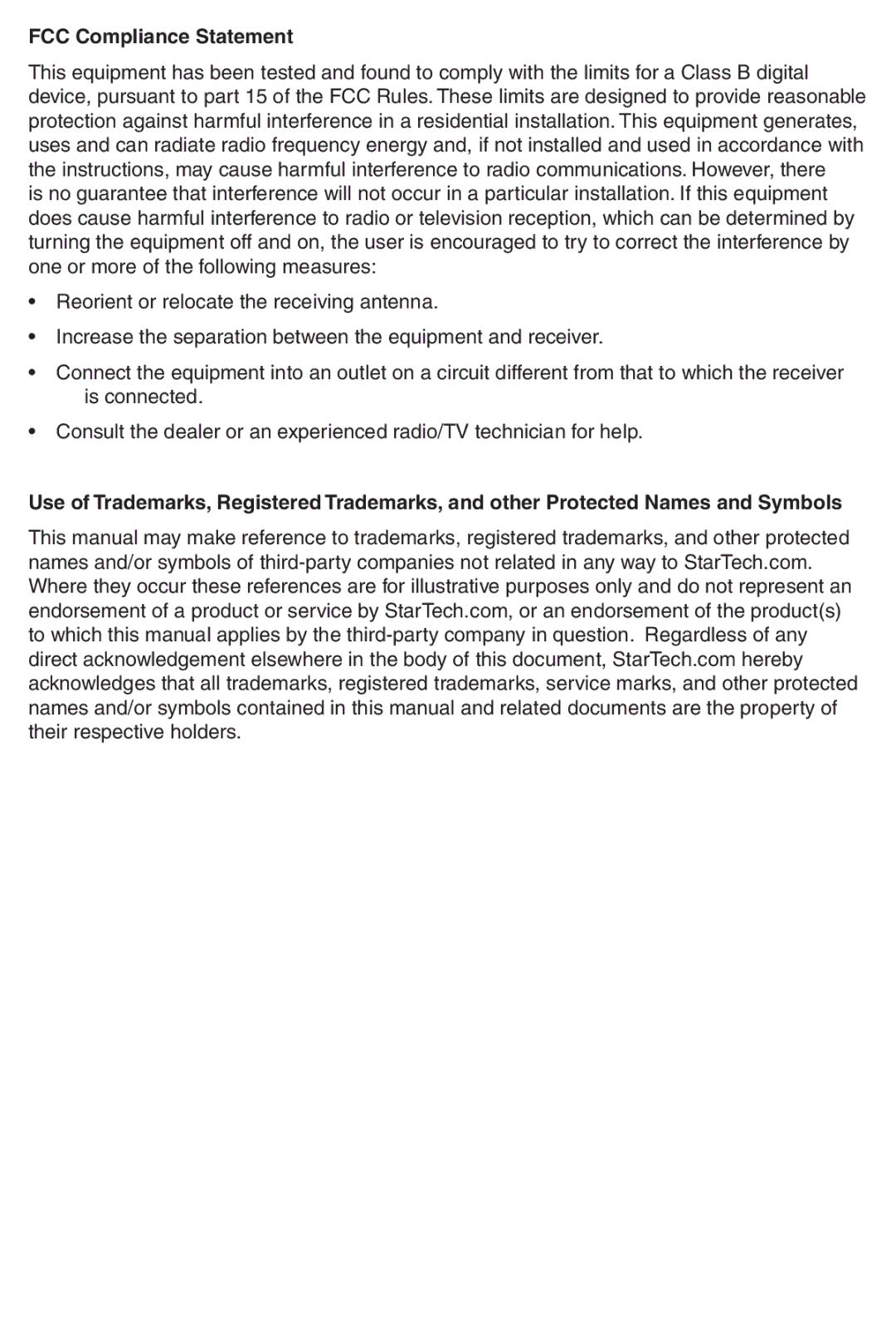 StarTech.com PEX100S manual FCC Compliance Statement 